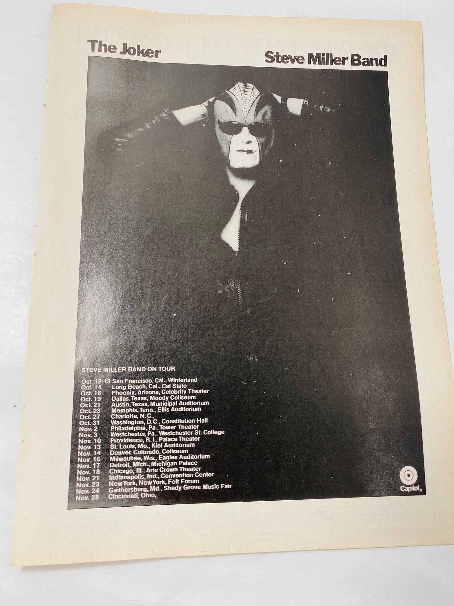 1973 Steve Miller Band Vintage magazine advertisement featuring album cover The Joker. Original Music ad Framing art