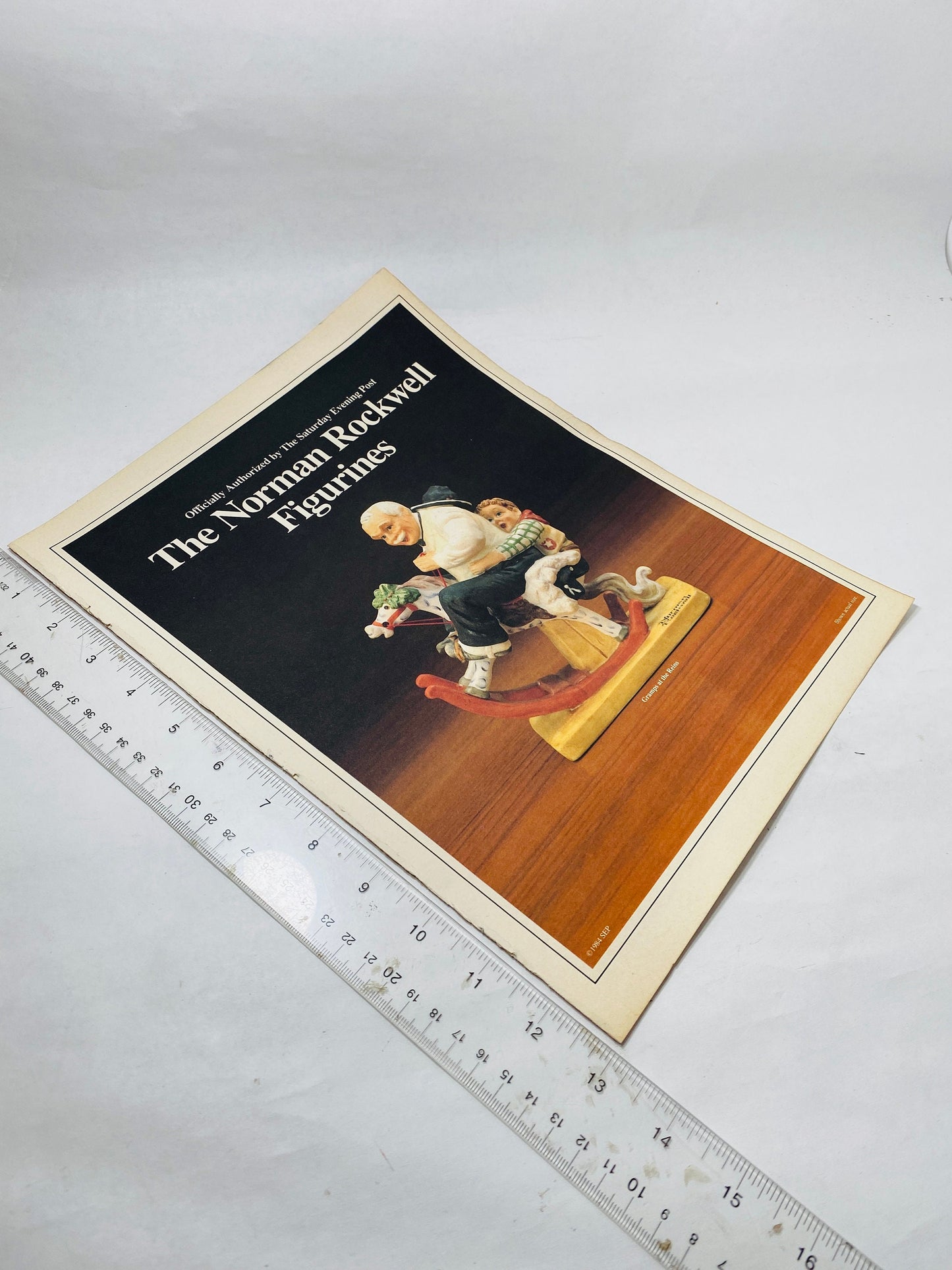 Norman Rockwell vintage advertisement figurines LARGE multi page brochure magazine insert circa 1984 grandpa snowman young love wall decor