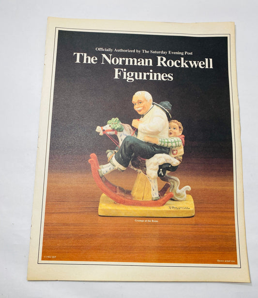 Norman Rockwell vintage advertisement figurines LARGE multi page brochure magazine insert circa 1984 grandpa snowman young love wall decor