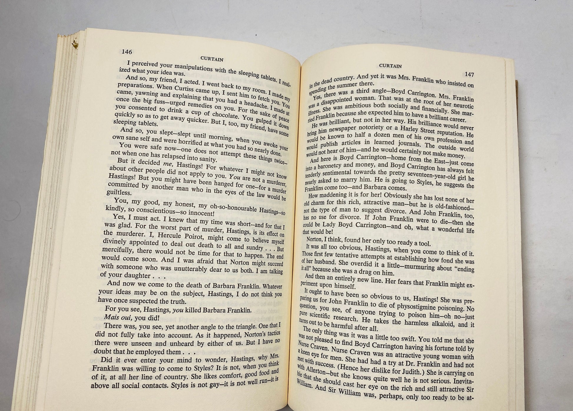 Curtain and The Mysterious Affair At Styles by Agatha Christie Vintage book circa 1975 Features Detective Hercule Poirot. Book lover gift