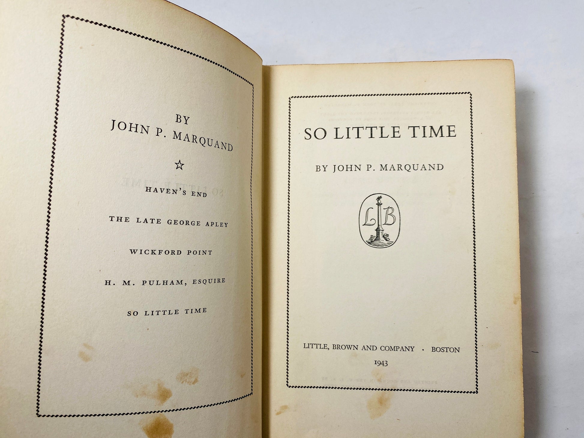 So Little Time vintage book by John Marquand about a man's life 20 months before Pearl Harbor Basis for 1941 movie Hedy Lamarr Robert Young.