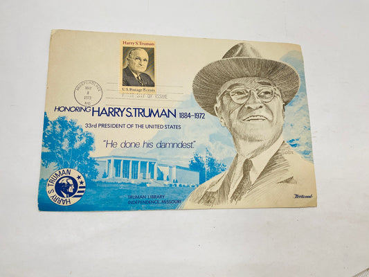 He Done His Damndest Harry S Truman A913 Truman Library Independence MI 33rd President vintage postage stamp US Post Office collectible.