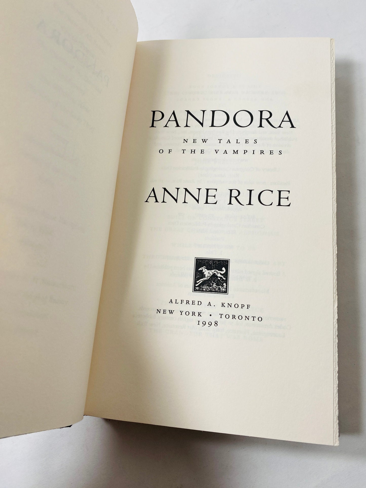 Pandora New Tales of the Vampires by Anne Rice circa 1998 Vintage book by the author of Interview with a Vampire