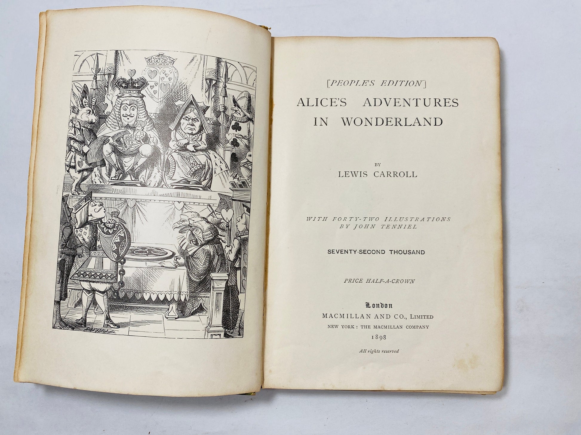 1898 RARE Alice's Adventures in Wonderland Lewis Carroll FIRST Edition 72,000th printing Tenniel Color Frontis