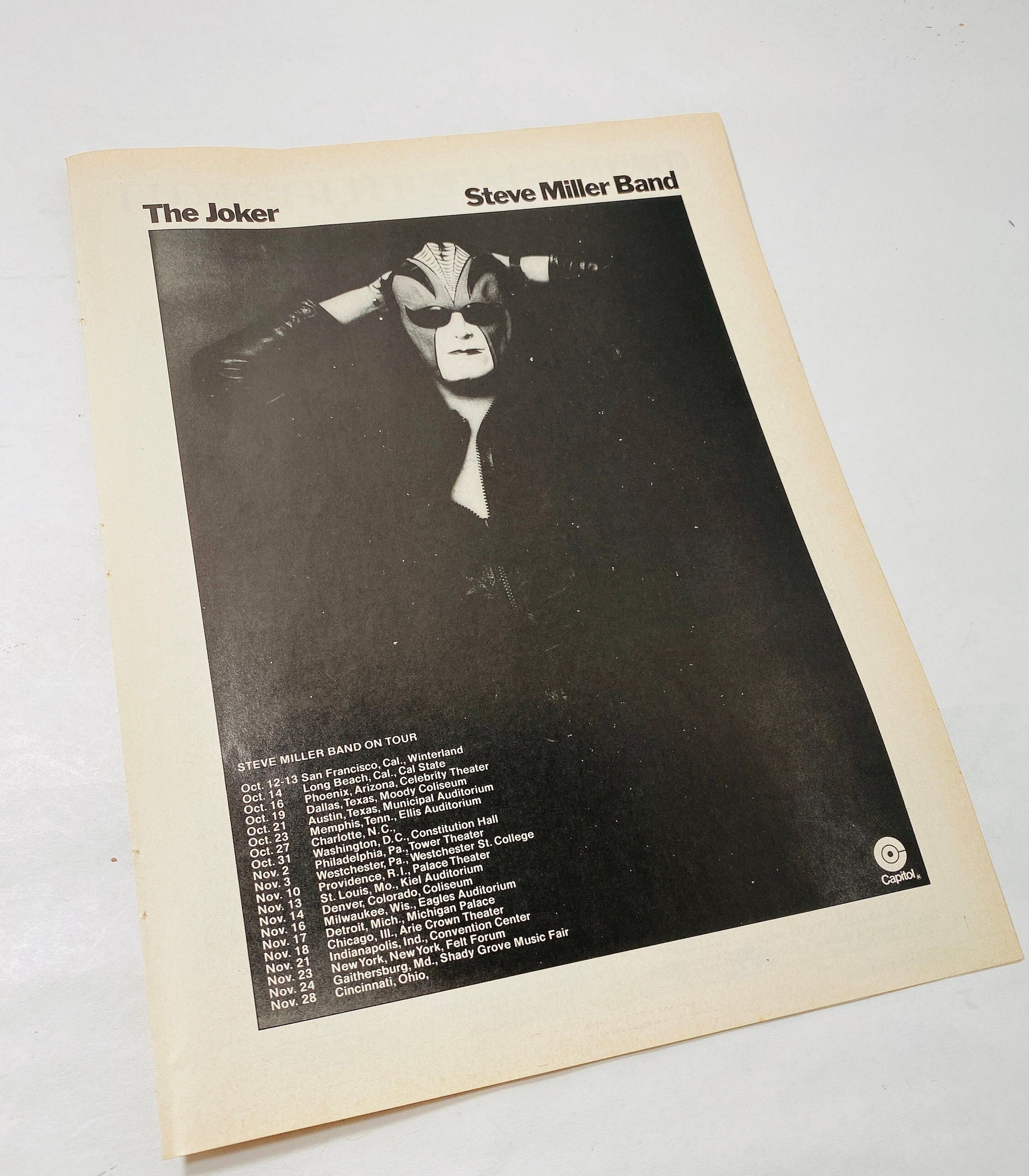 1973 Steve Miller Band Vintage magazine advertisement featuring album cover The Joker. Original Music ad Framing art