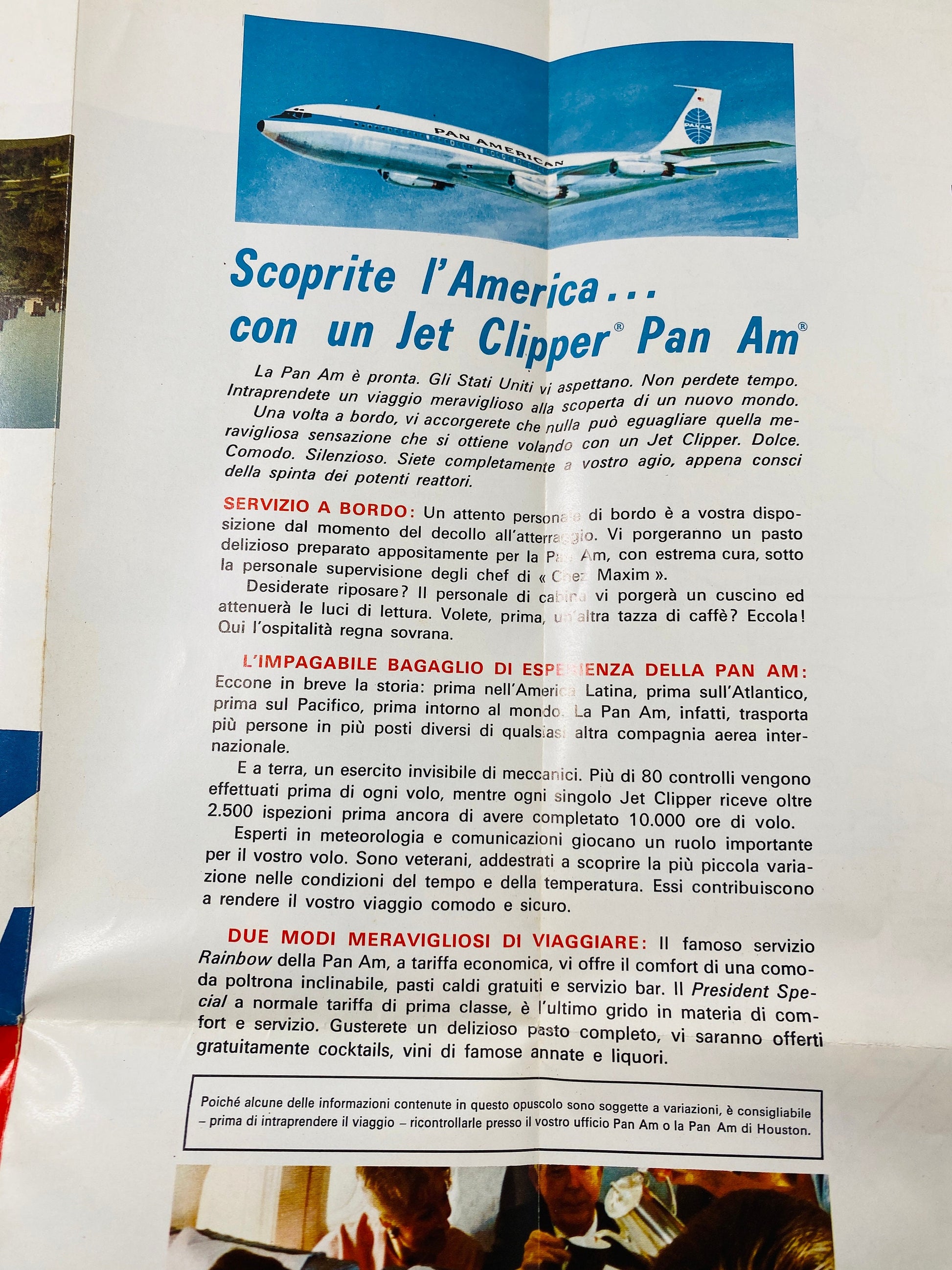 Vintage Pan Am Airways Houston Texas Pianta della città Airliner pamphlet circa 1952 written in Italian