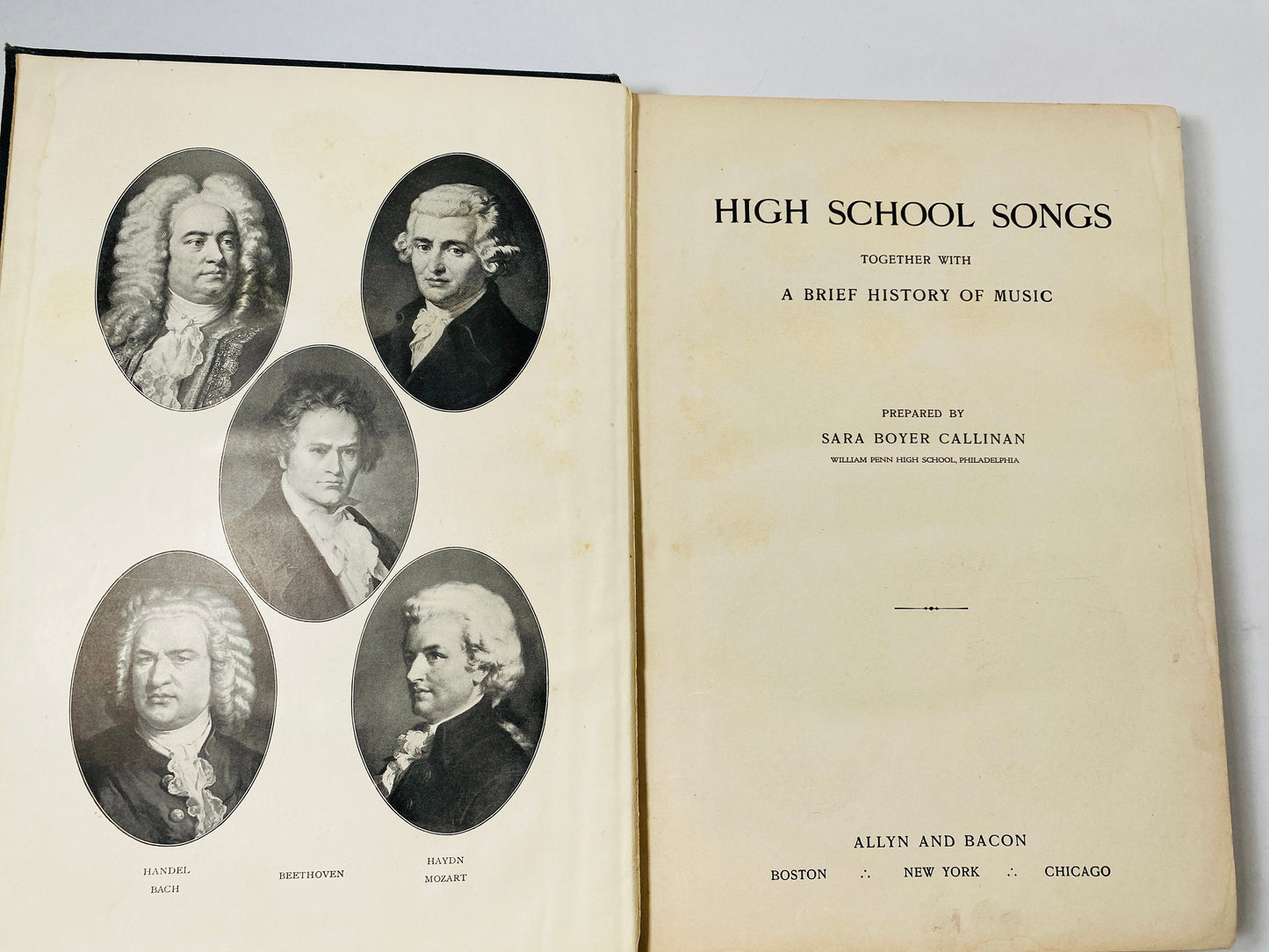 Vintage 1917 Songbook High School Songs & History of Music by Callinan music book prop decor staging