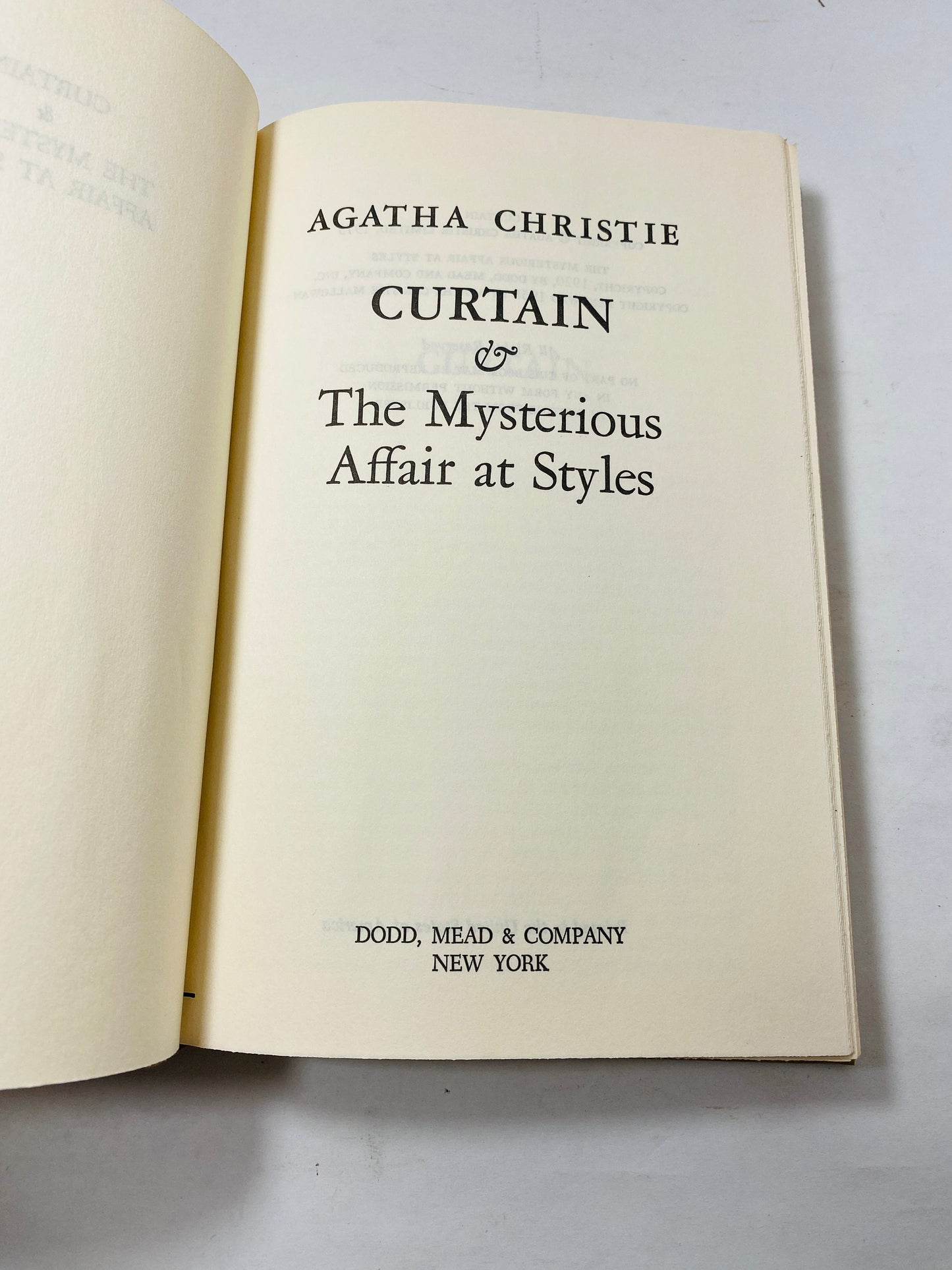 Curtain and The Mysterious Affair At Styles by Agatha Christie Vintage book circa 1975 Features Detective Hercule Poirot. Book lover gift