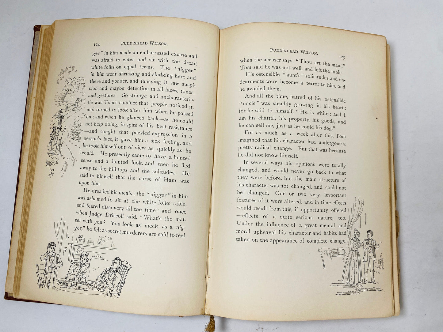 Tragedy of Pudd'nhead FIRST EDITION book by Mark Twain circa 1894 Extraordinary Twins brown embossed gold cover Former Library Book