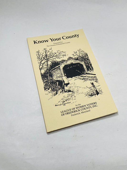 2000 Frederick Maryland county administration and services handbook by the League of Women Voters with covered bridge illustration on cover