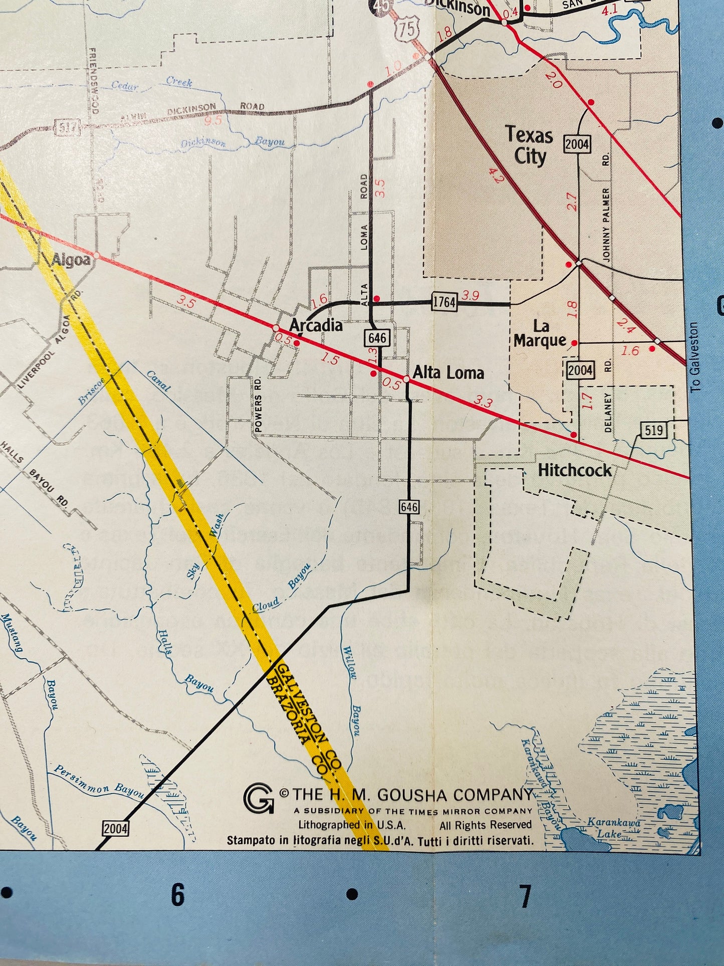 Vintage Pan Am Airways Houston Texas Pianta della città Airliner pamphlet circa 1952 written in Italian