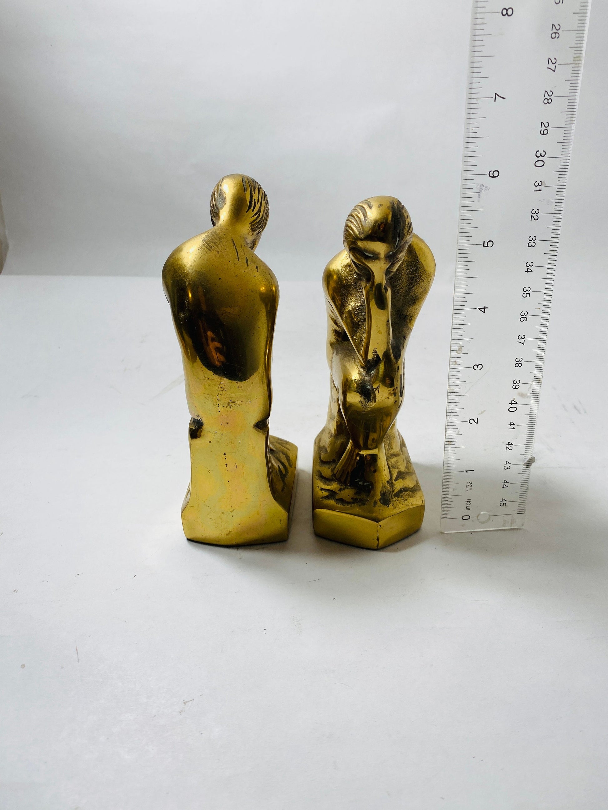 Stunning Rodin's Thinker vintage bookends made of heavy brass. Bronzetone Gold metal Art Deco. Library Office decor