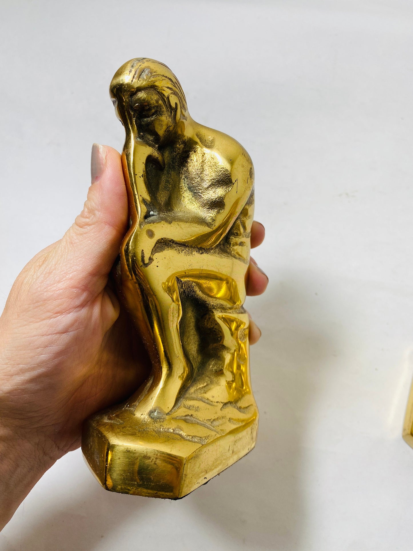 Stunning Rodin's Thinker vintage bookends made of heavy brass. Bronzetone Gold metal Art Deco. Library Office decor