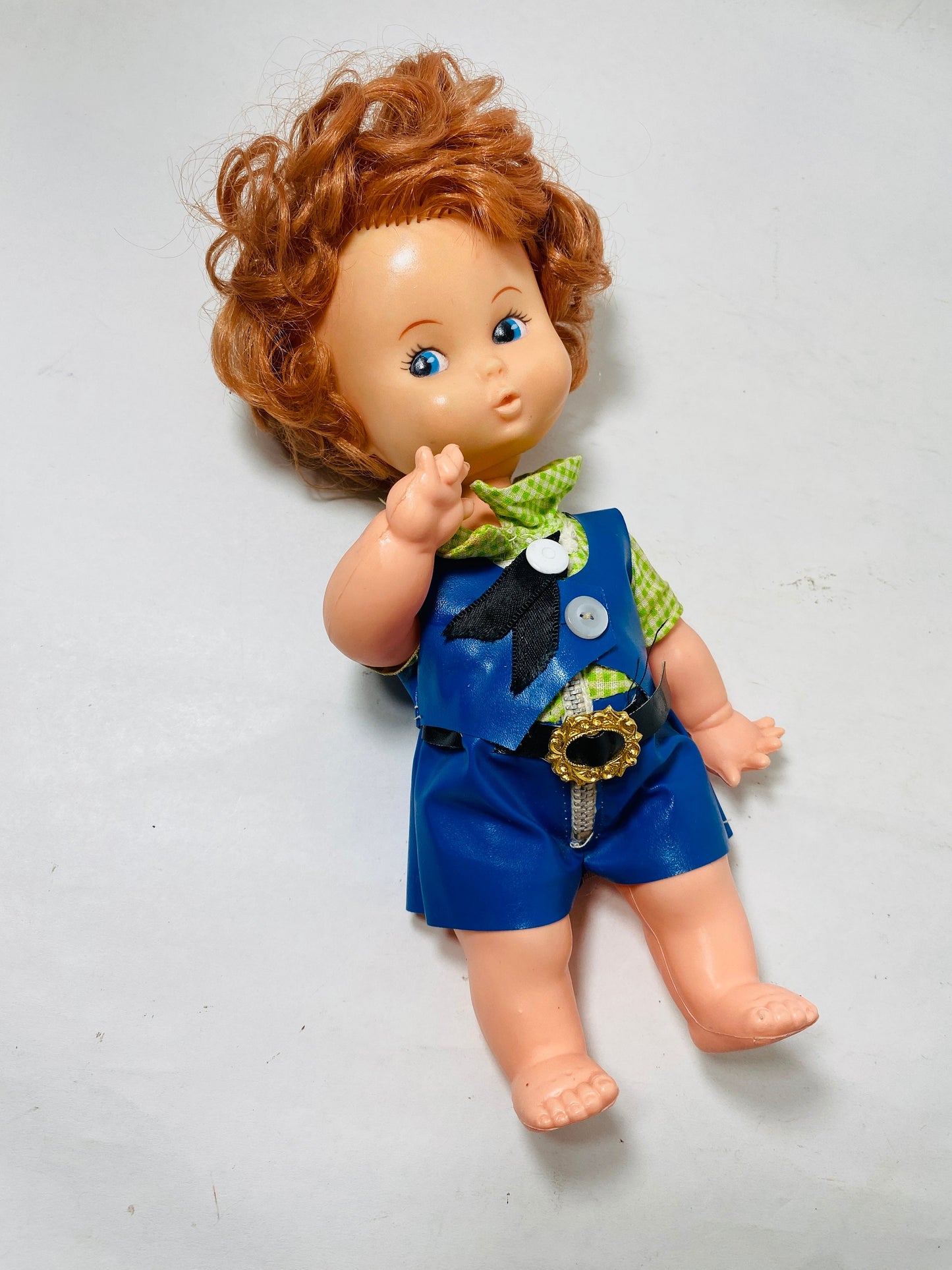 Vintage 1968 9.5" doll reminicent of Shirley Temple with original dress! Collectible with red hair Hard Plastic body Vinyl clothing Nursery