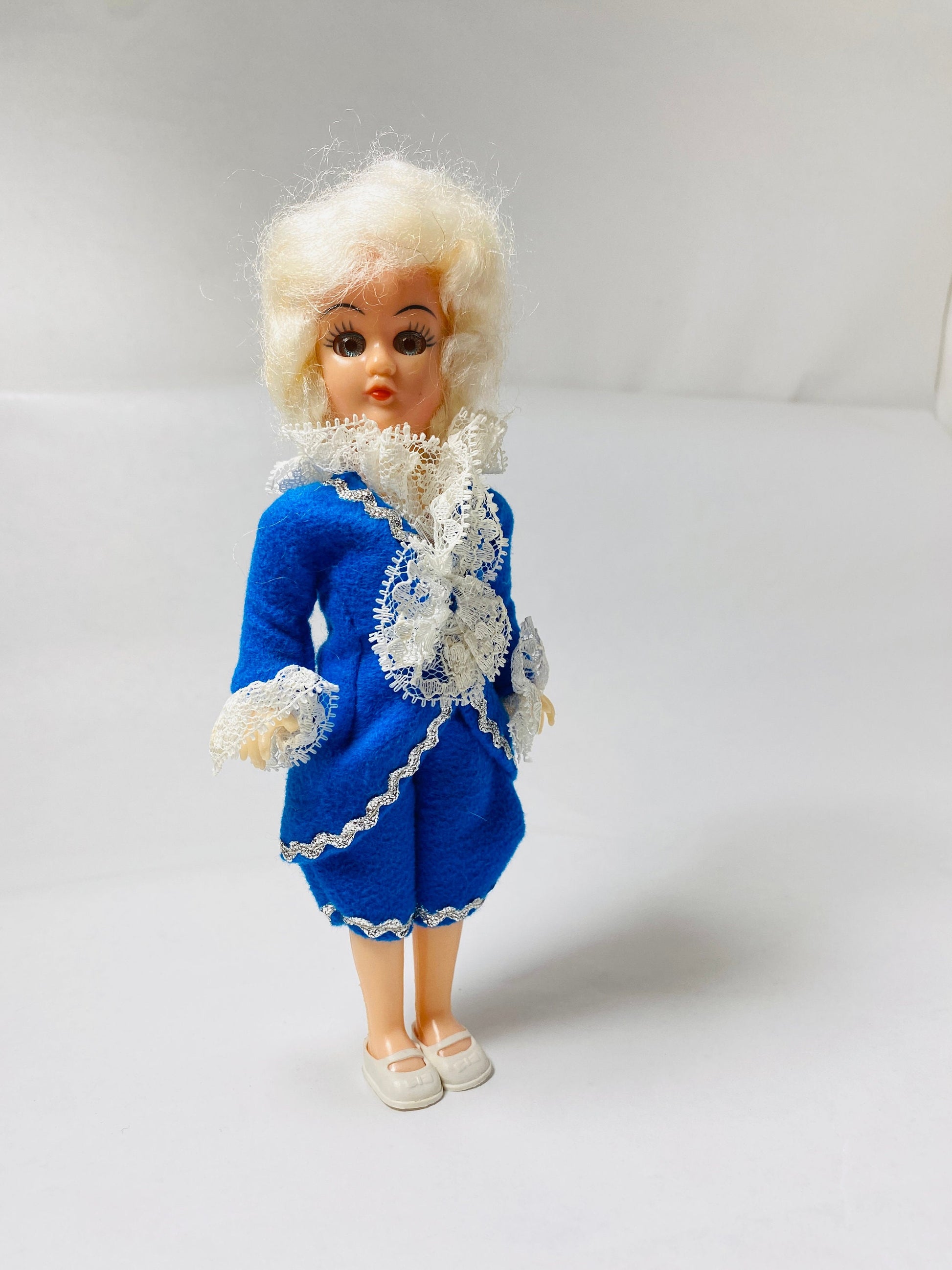 Vintage George Washington Colonial Doll Plastic & Celluloid Christmas stocking stuffer prop staging home decor. 1980s