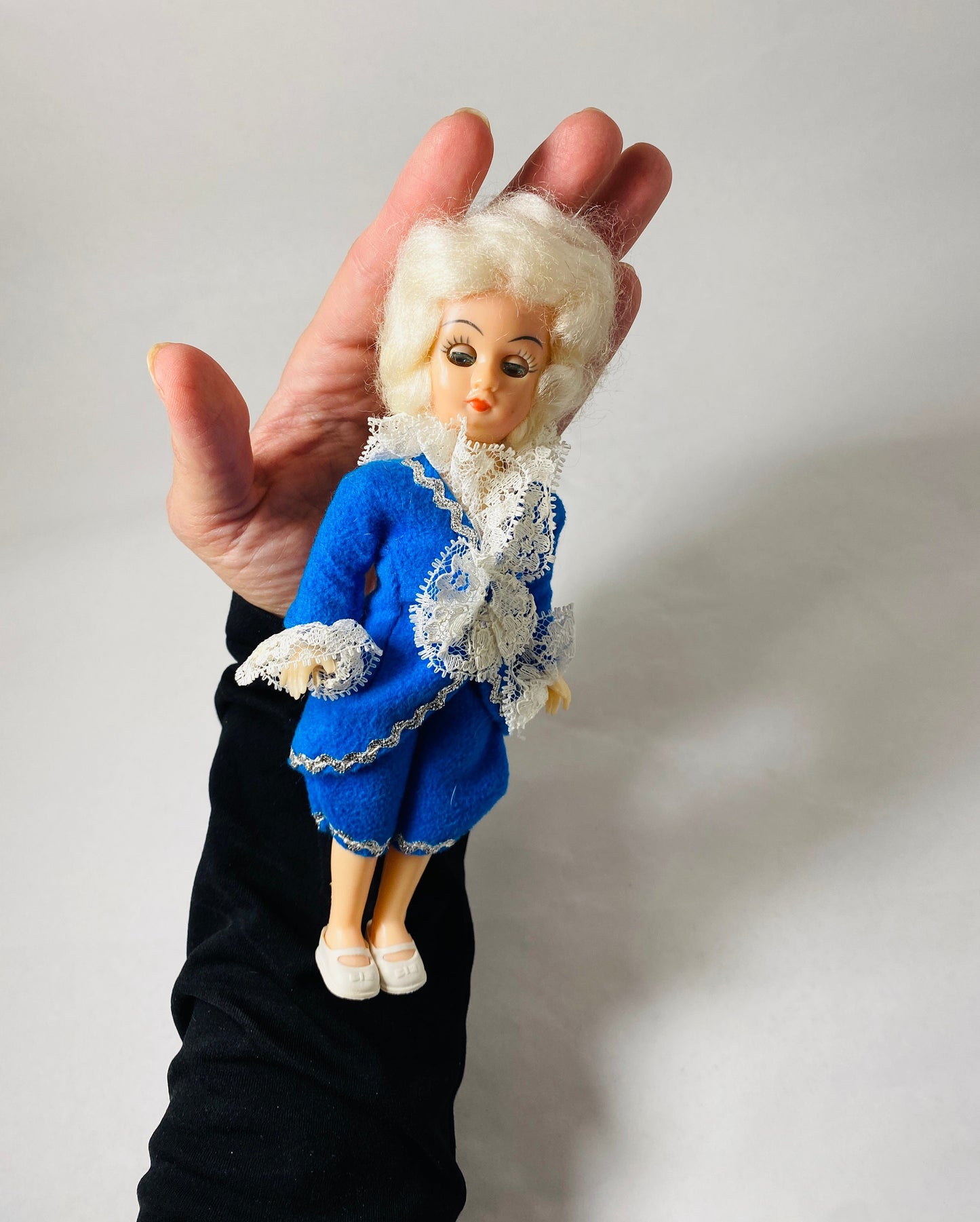 Vintage George Washington Colonial Doll Plastic & Celluloid Christmas stocking stuffer prop staging home decor. 1980s