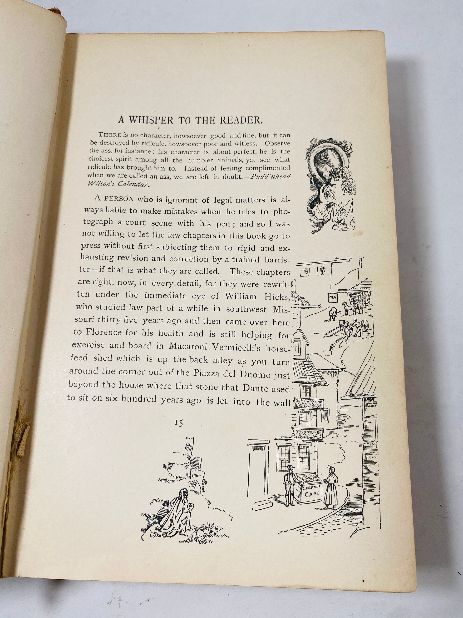 Tragedy of Pudd'nhead FIRST EDITION book by Mark Twain circa 1894 Extraordinary Twins brown embossed gold cover Former Library Book