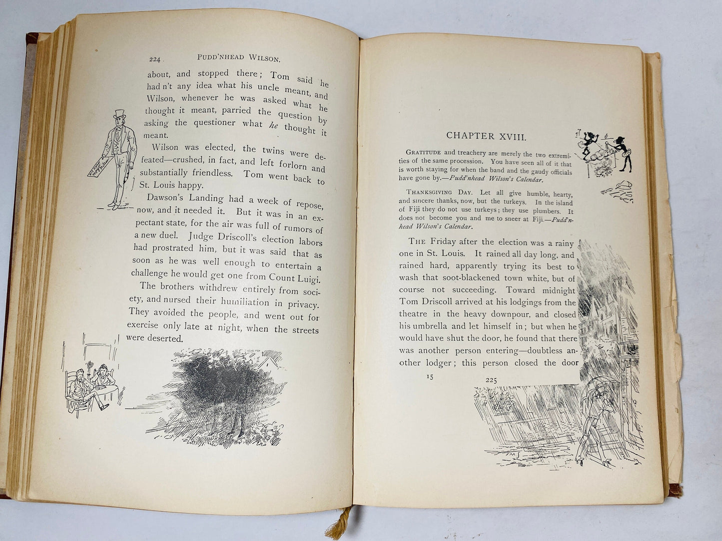 Tragedy of Pudd'nhead FIRST EDITION book by Mark Twain circa 1894 Extraordinary Twins brown embossed gold cover Former Library Book