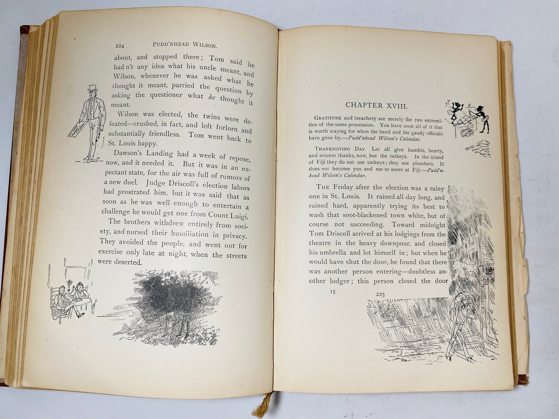 Tragedy of Pudd'nhead FIRST EDITION book by Mark Twain circa 1894 Extraordinary Twins brown embossed gold cover Former Library Book