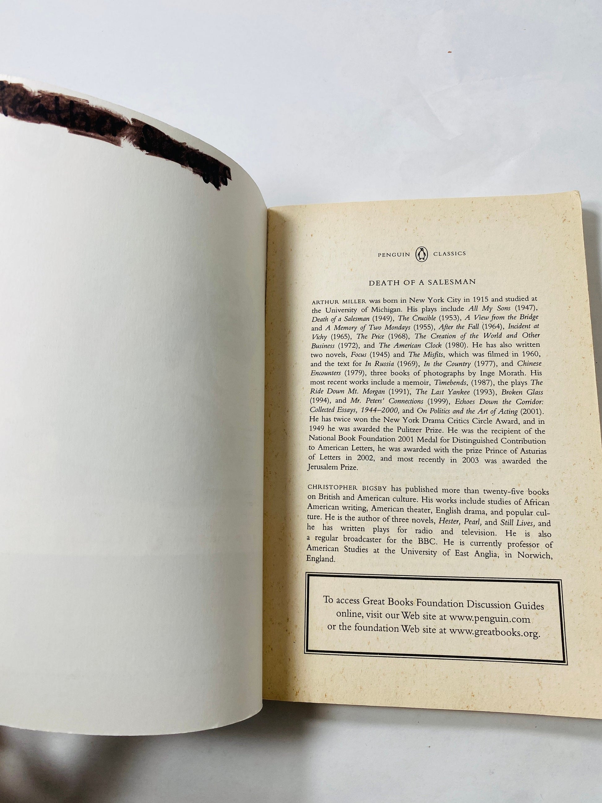 Arthur Miller's Death of a Salesman Vintage Penguin paperback book circa 1998 One of the greatest American plays ever written. Willy Loman