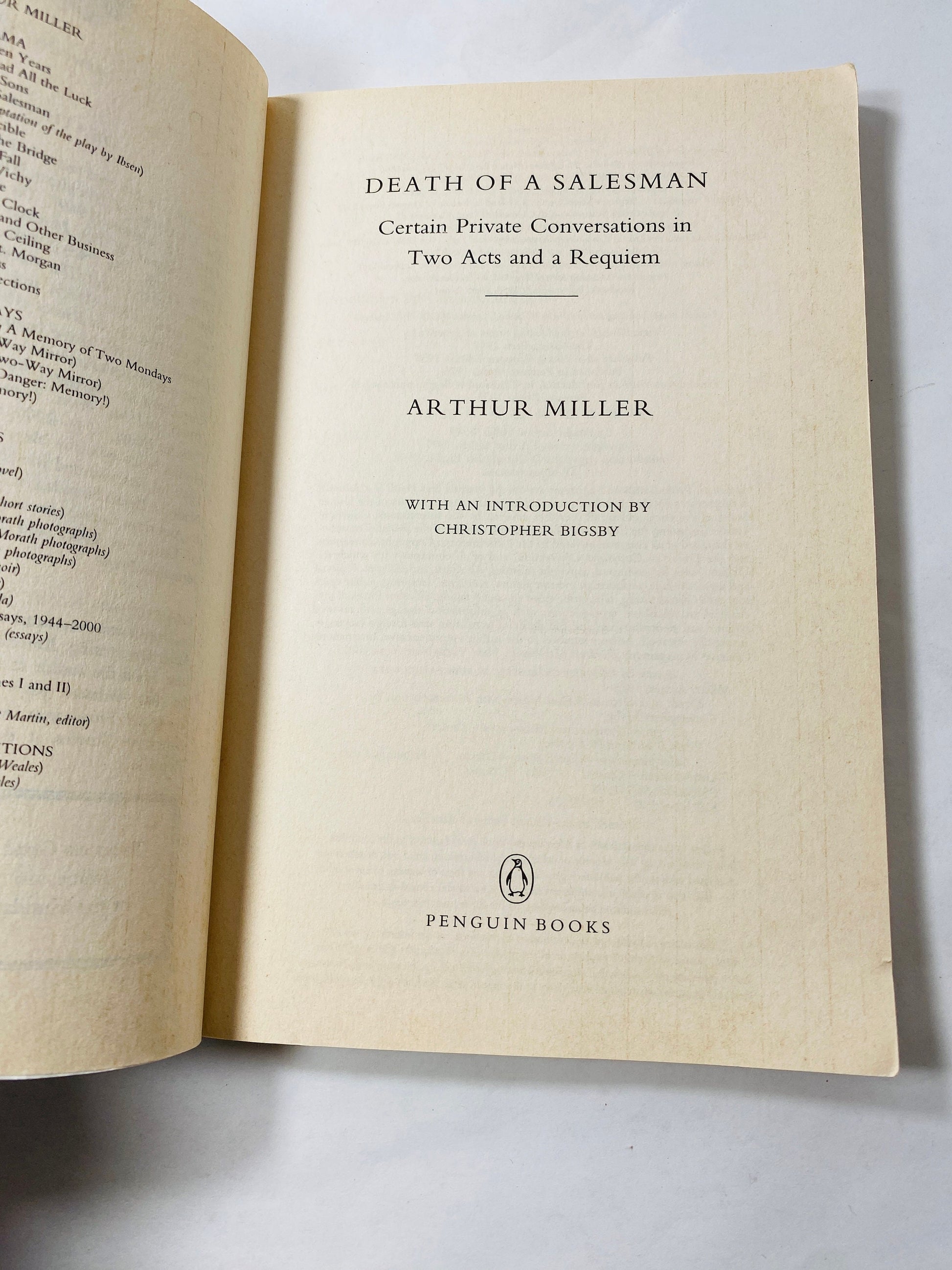 Arthur Miller's Death of a Salesman Vintage Penguin paperback book circa 1998 One of the greatest American plays ever written. Willy Loman