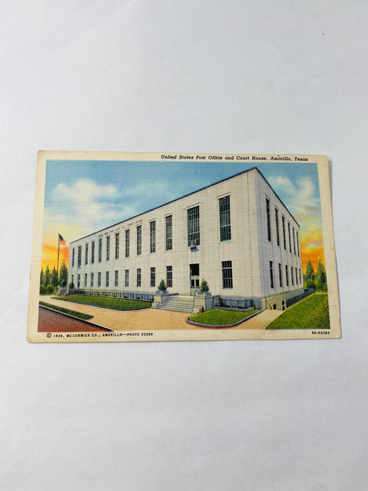 Amarillo Texas vintage postcard circa 1938 Post Office Court House McCormick Curteich unused collectible art perfect for framing