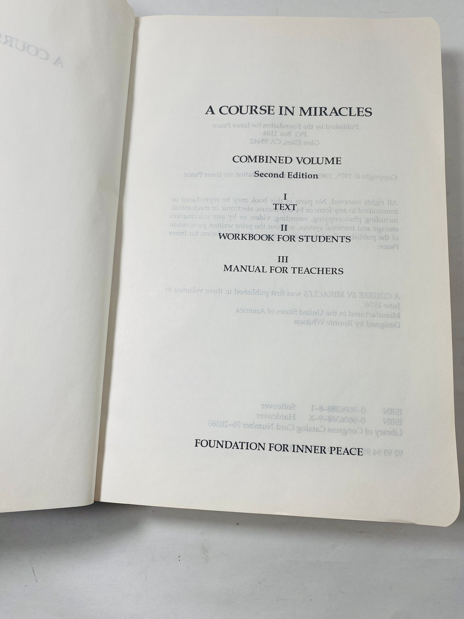 Course in Miracles EARLY PRINTING Combined Volume vintage paperback book circa 1992 Twelve Steps Alcoholic AA Al Anon Anonymous