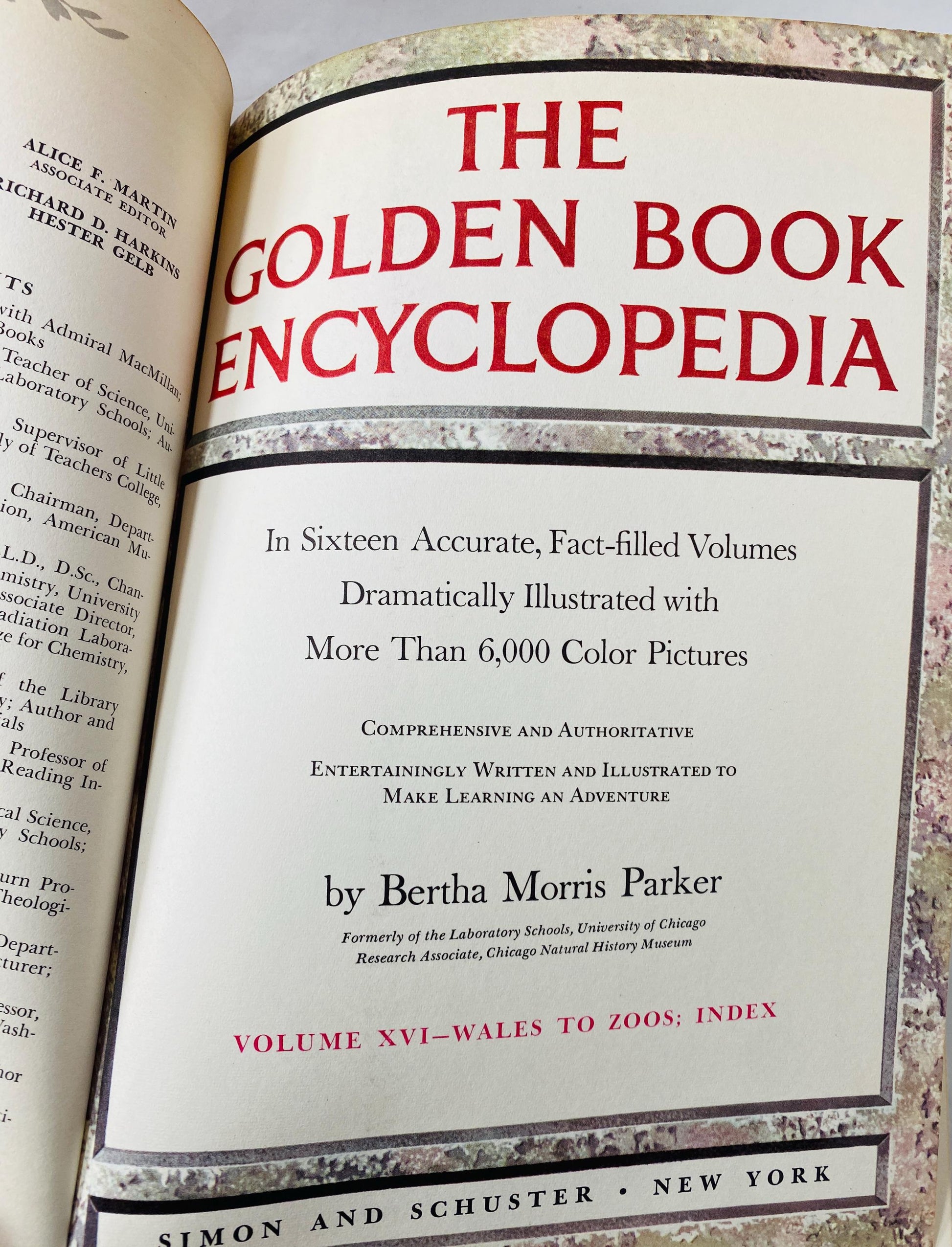 1959 Golden Book Encyclopedia vintage book volumes 13-16 Grabbits signaling music silk textiles volcanoes children's nursery decor prop