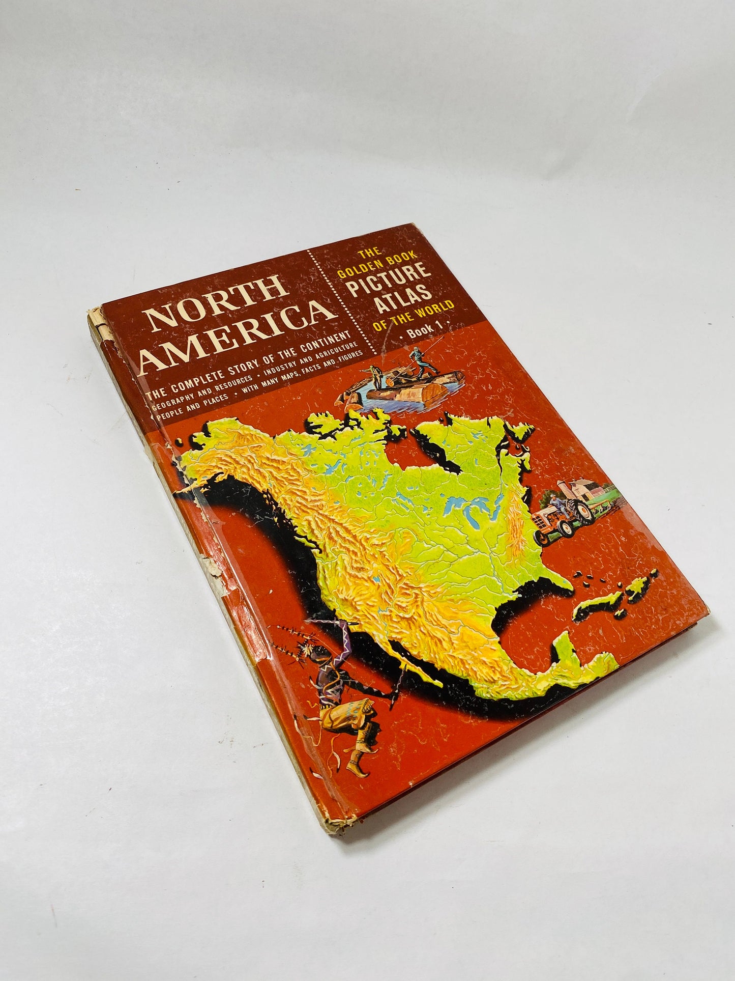 1960 Golden Book Picture Atlas vintage children’s continents North America World Geography