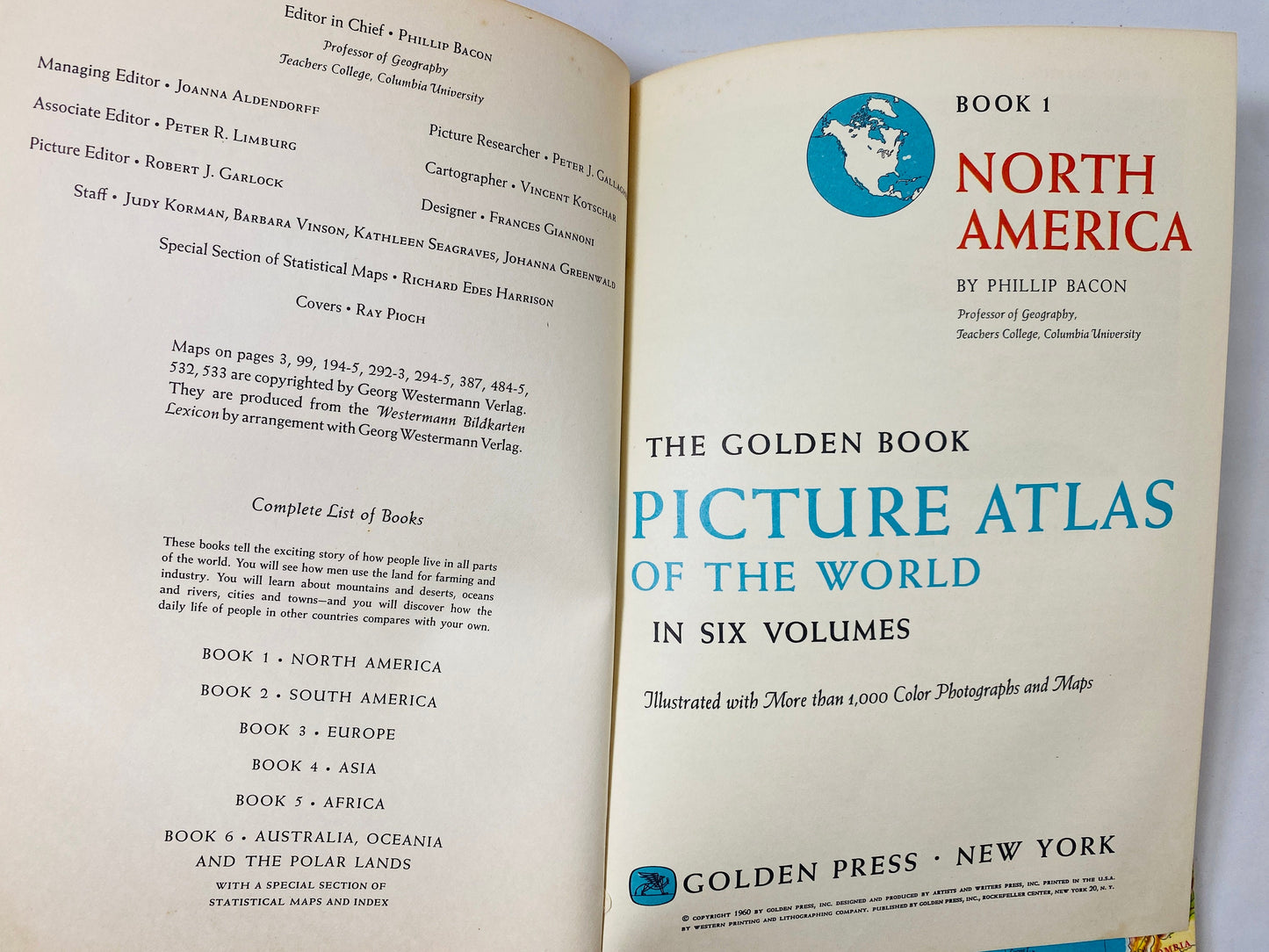 1960 Golden Book Picture Atlas vintage children’s continents North America World Geography