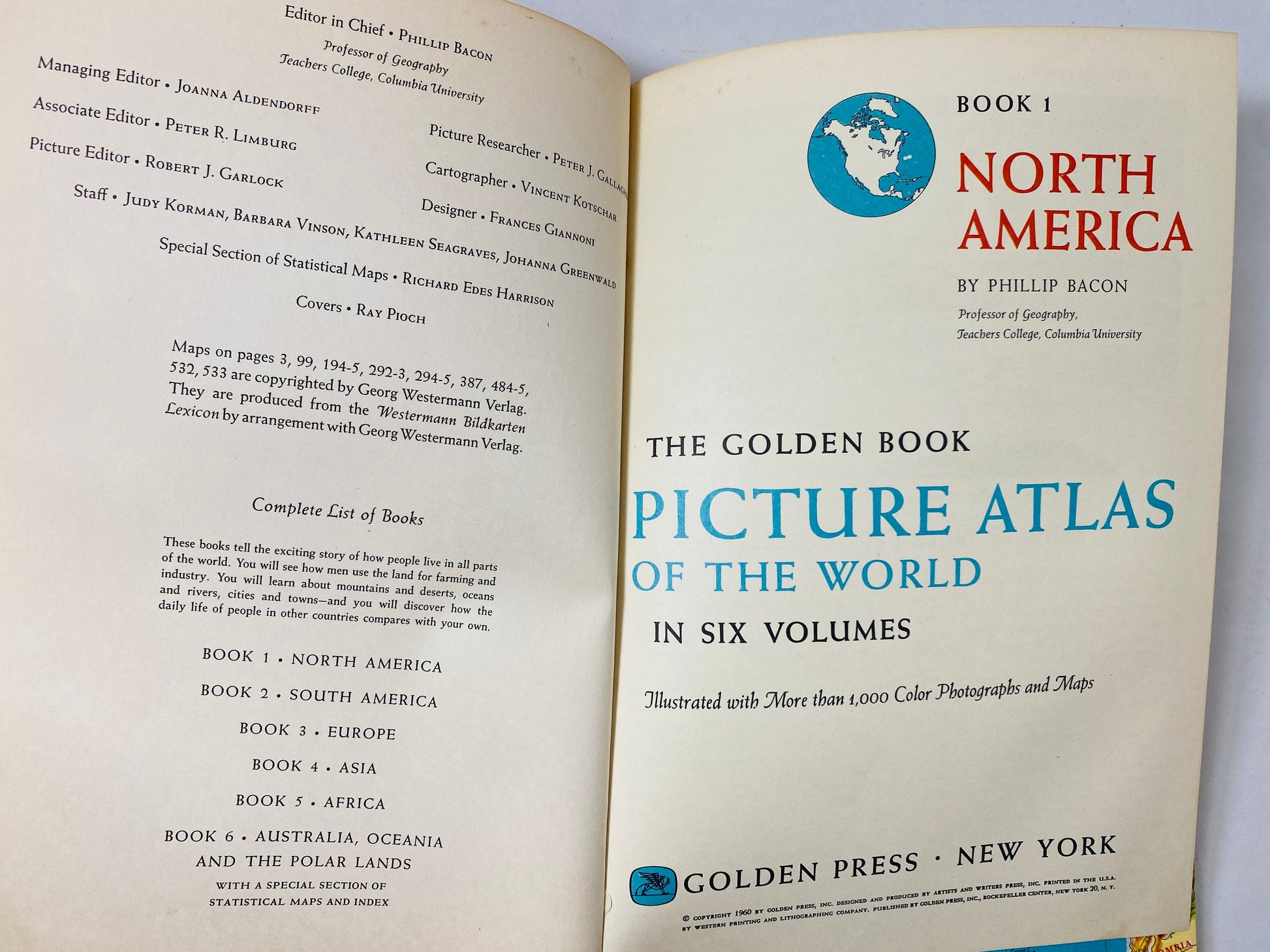 1960 Golden Book Picture Atlas vintage children’s continents North America World Geography