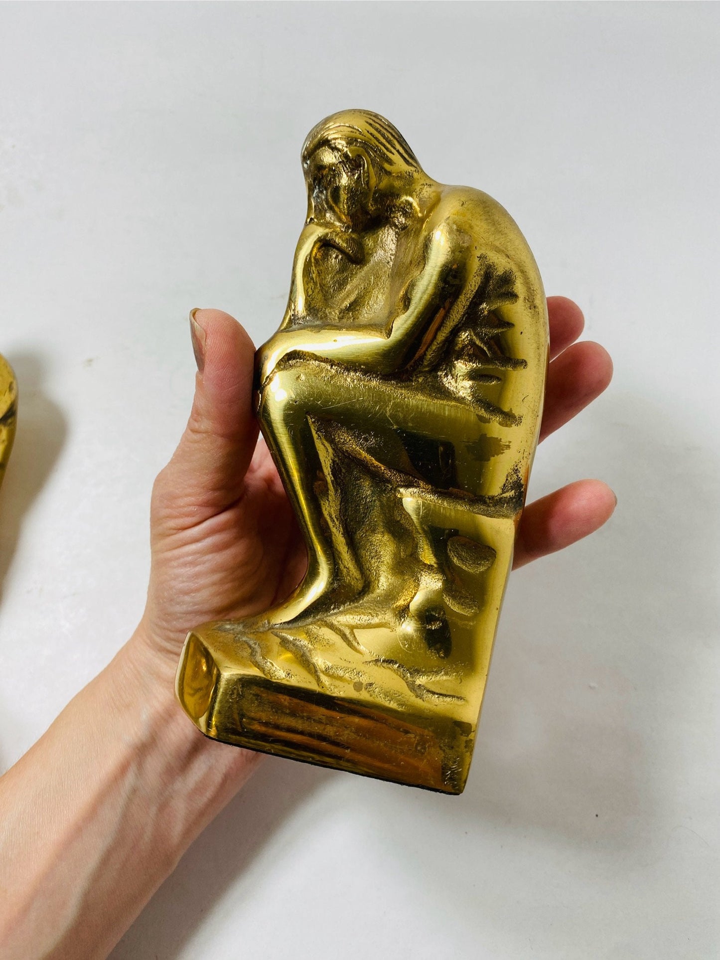 Stunning Rodin's Thinker vintage bookends made of heavy brass. Bronzetone Gold metal Art Deco. Library Office decor