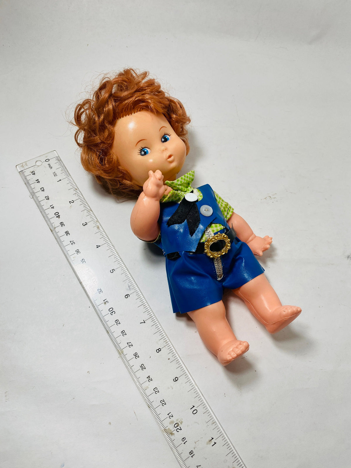 Vintage 1968 9.5" doll reminicent of Shirley Temple with original dress! Collectible with red hair Hard Plastic body Vinyl clothing Nursery