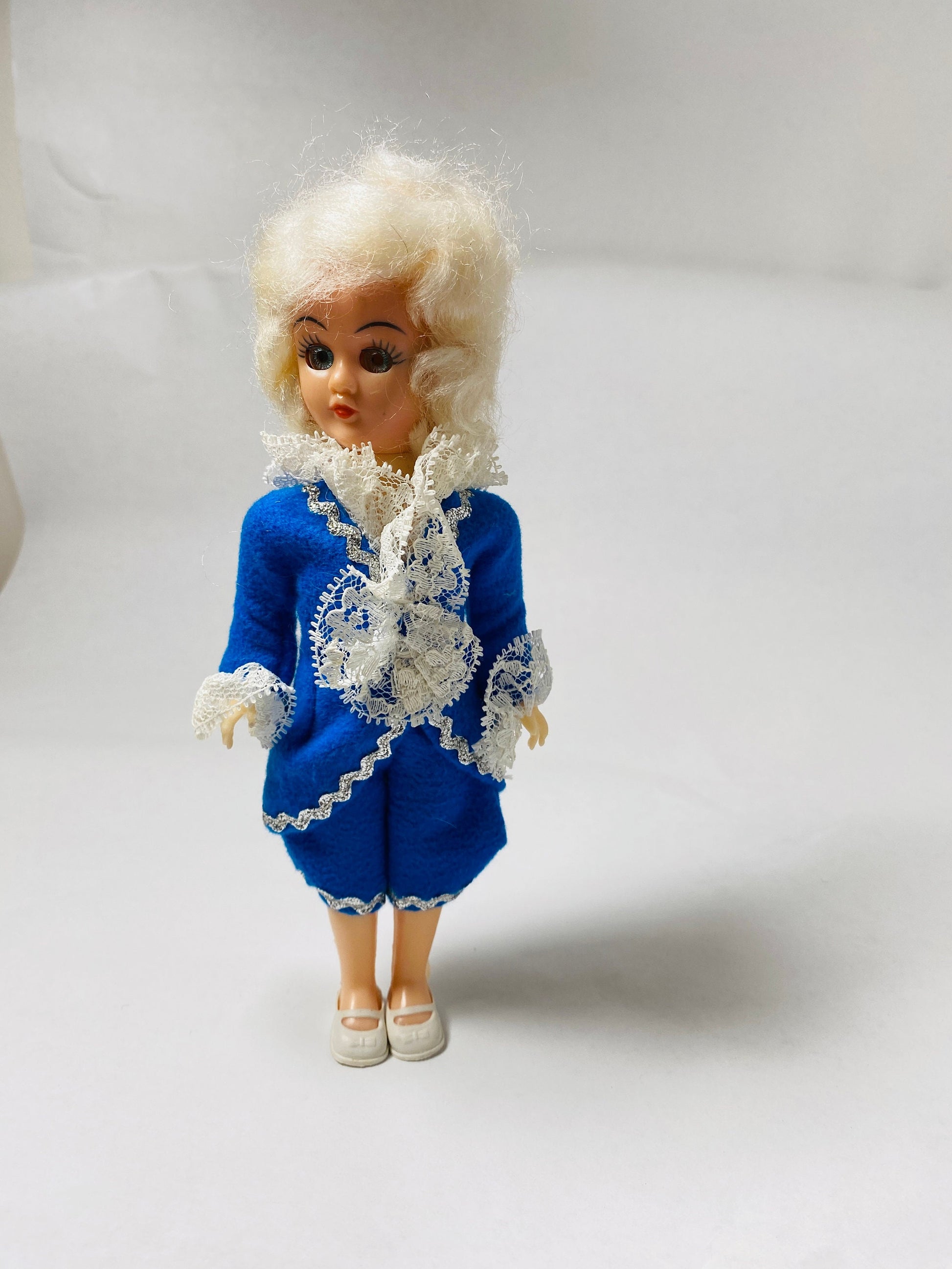 Vintage George Washington Colonial Doll Plastic & Celluloid Christmas stocking stuffer prop staging home decor. 1980s