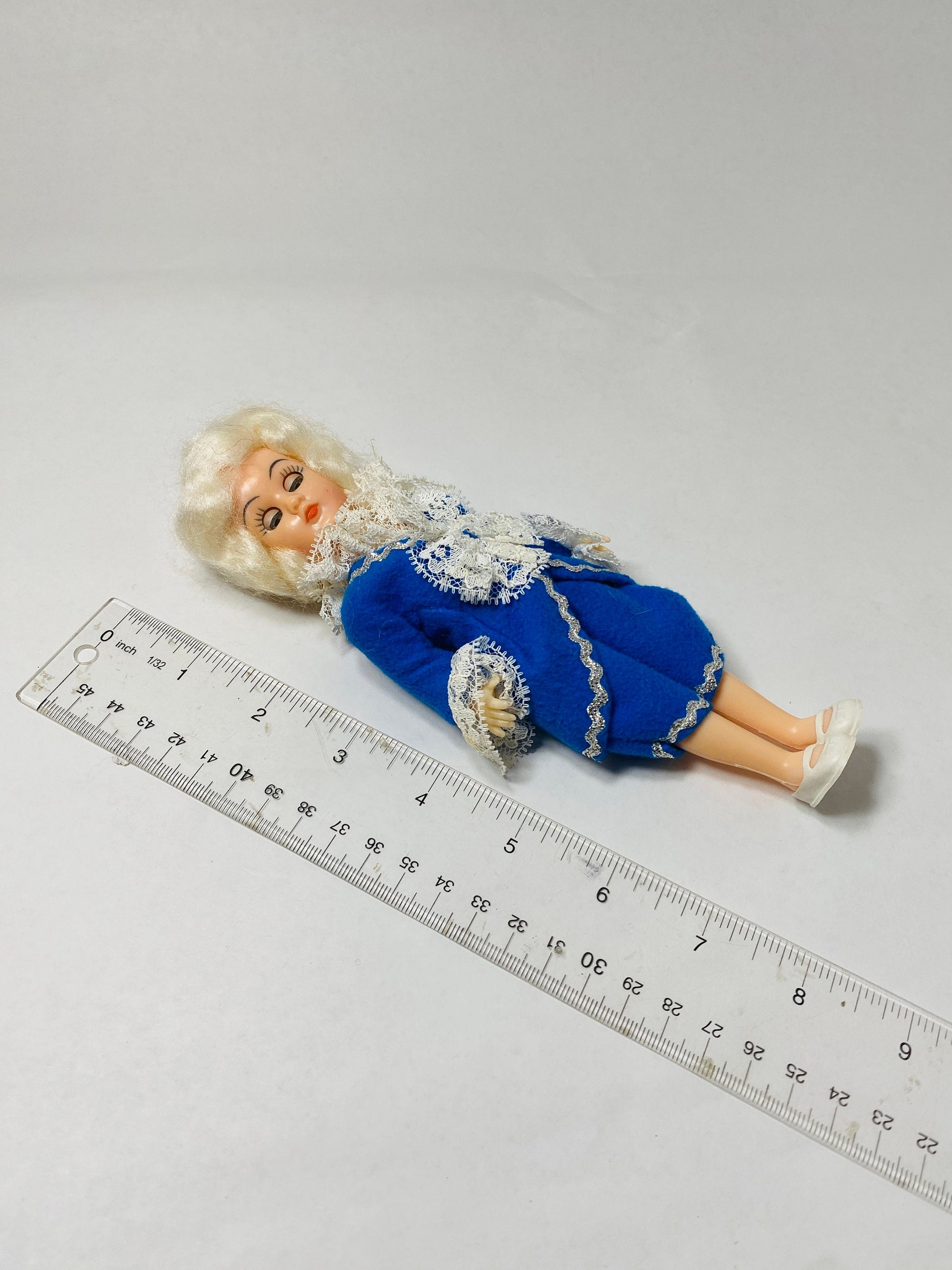 Vintage George Washington Colonial Doll Plastic & Celluloid Christmas stocking stuffer prop staging home decor. 1980s