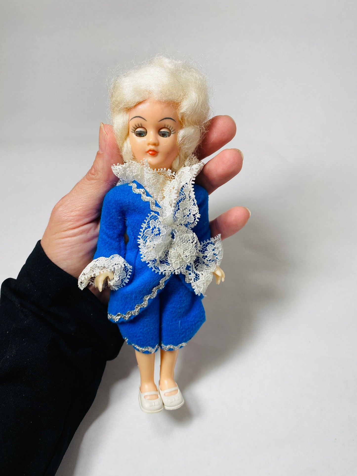 Vintage George Washington Colonial Doll Plastic & Celluloid Christmas stocking stuffer prop staging home decor. 1980s