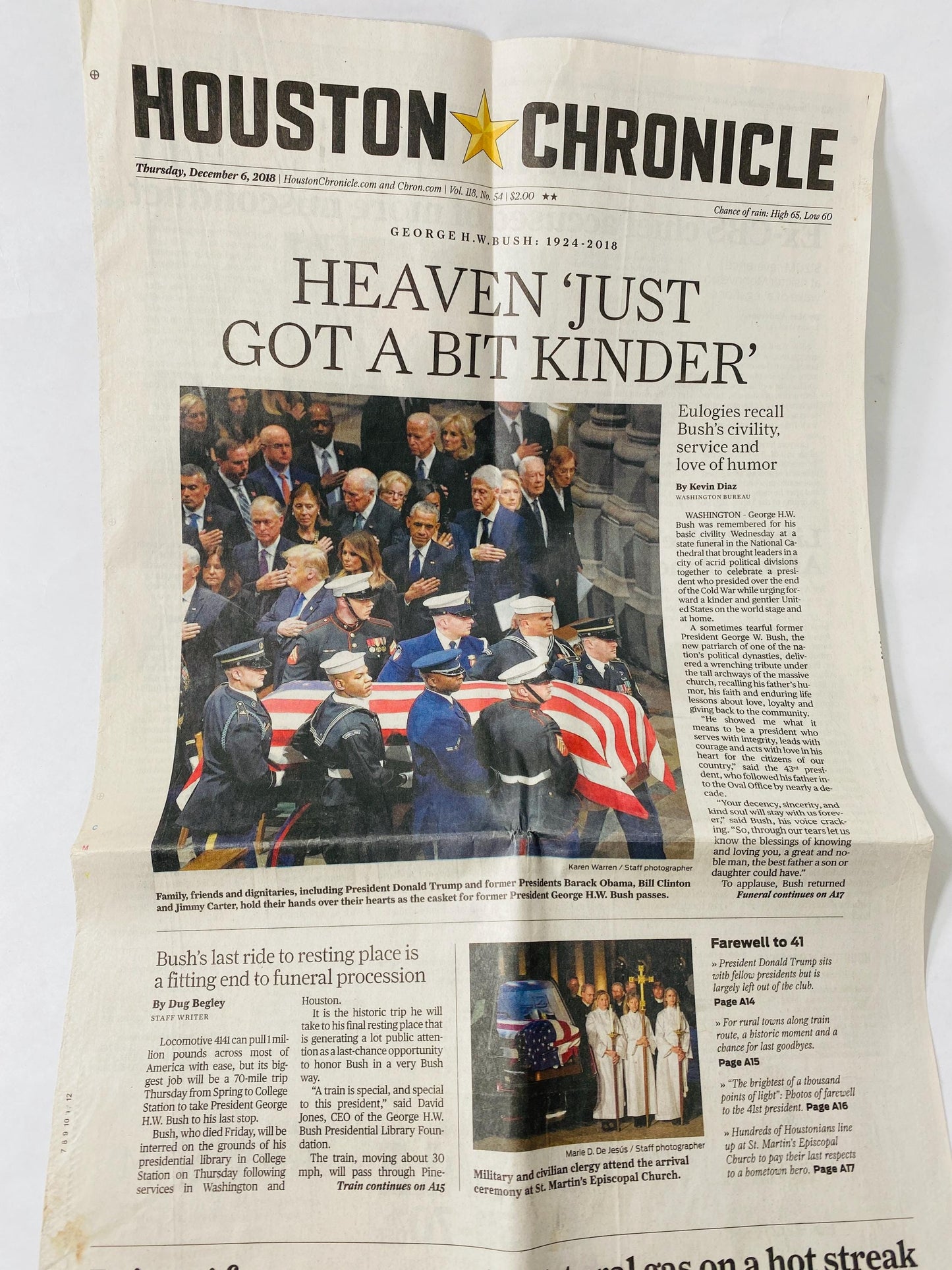 2018 Funeral Vintage Houston Texas Chronicle newspaper historic President George Bush Remembering special sections collectible 41