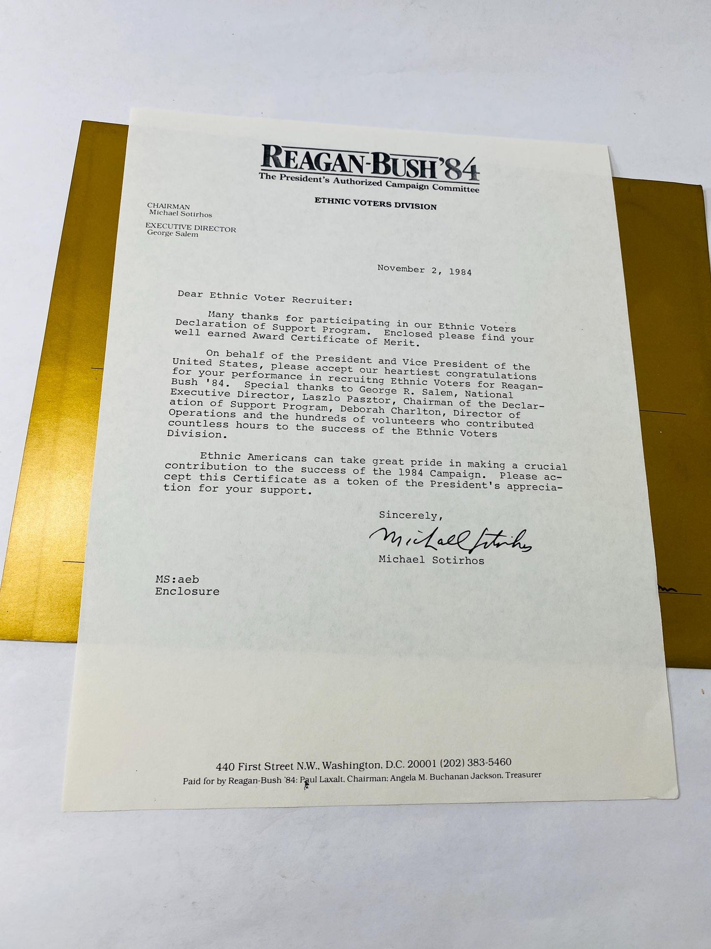 Ronald Reagan 1985 ORIGINAL Inauguration Events Form signed Ethnic Voters certificate letters Authentic vintage President Bush Republican