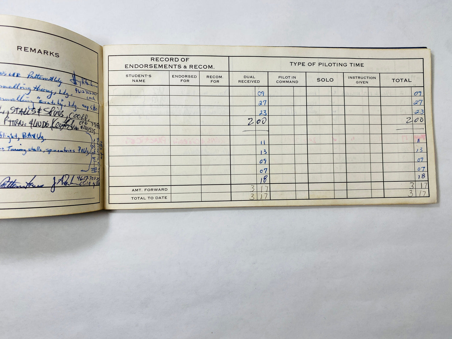 Glider Pilot Flight Record and Log Book vintage record book circa 1969 blue airplane aviation collectible