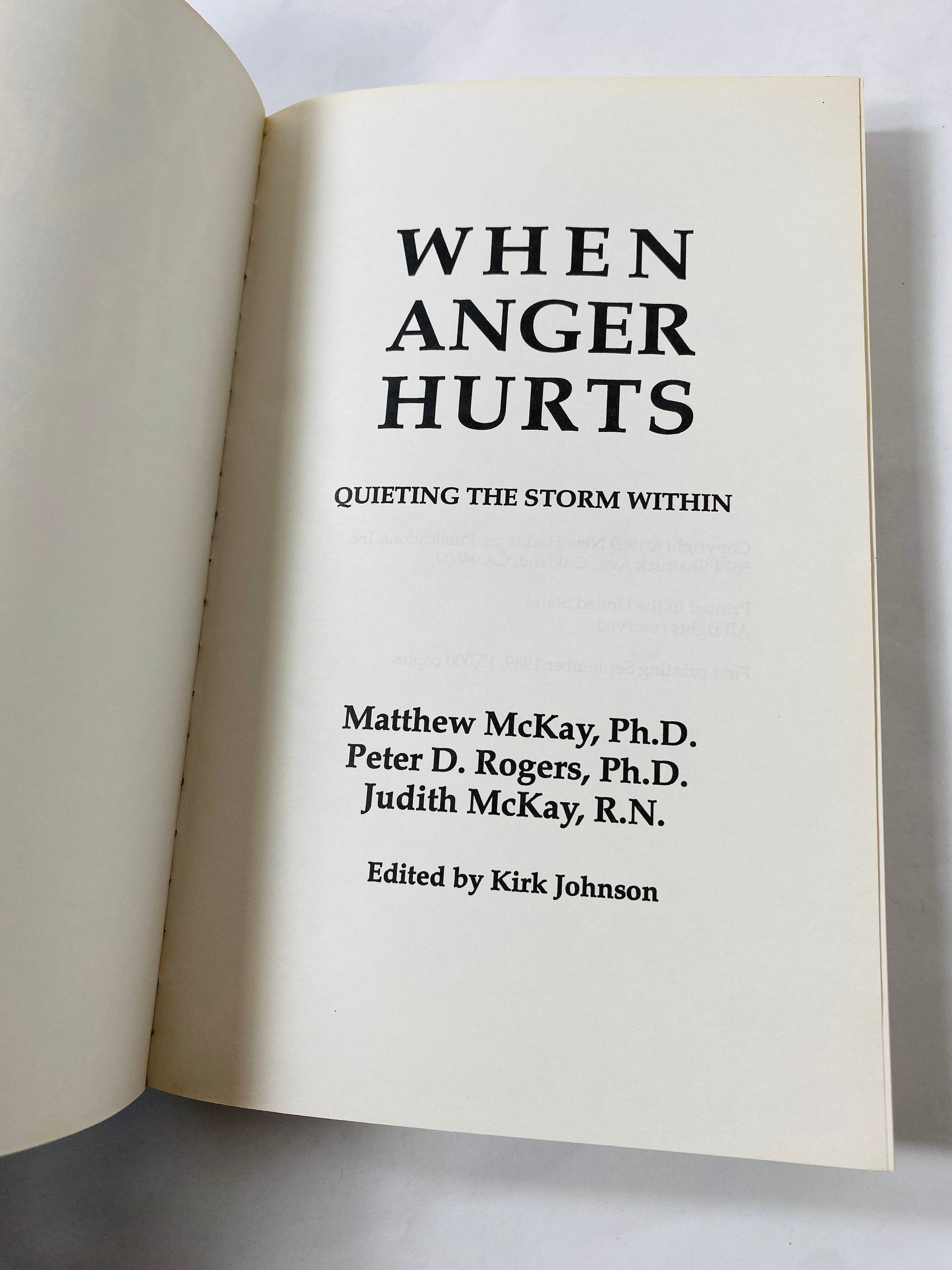 When Anger Hurts Vintage paperback book by Matthew McKay circa 1989 Self help care reading emotional physical abuse spouse domestic