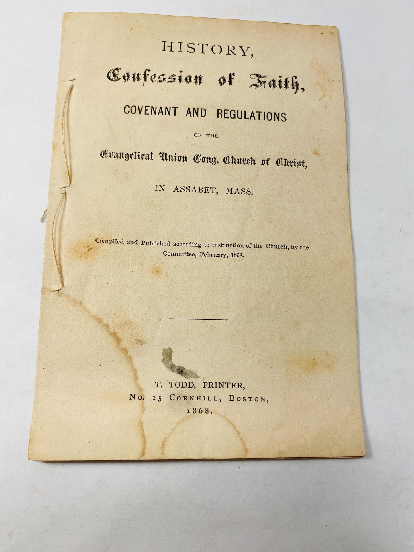 1868 Civil War Assabet Massachusetts Evangelical Union Congregation Church of Christ booklet History Confession Faith Covenant Regulations