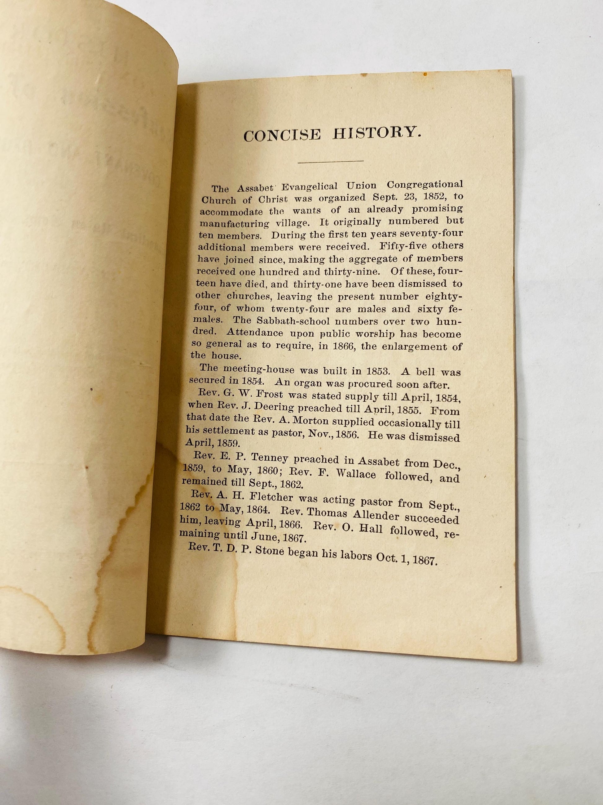 1868 Civil War Assabet Massachusetts Evangelical Union Congregation Church of Christ booklet History Confession Faith Covenant Regulations