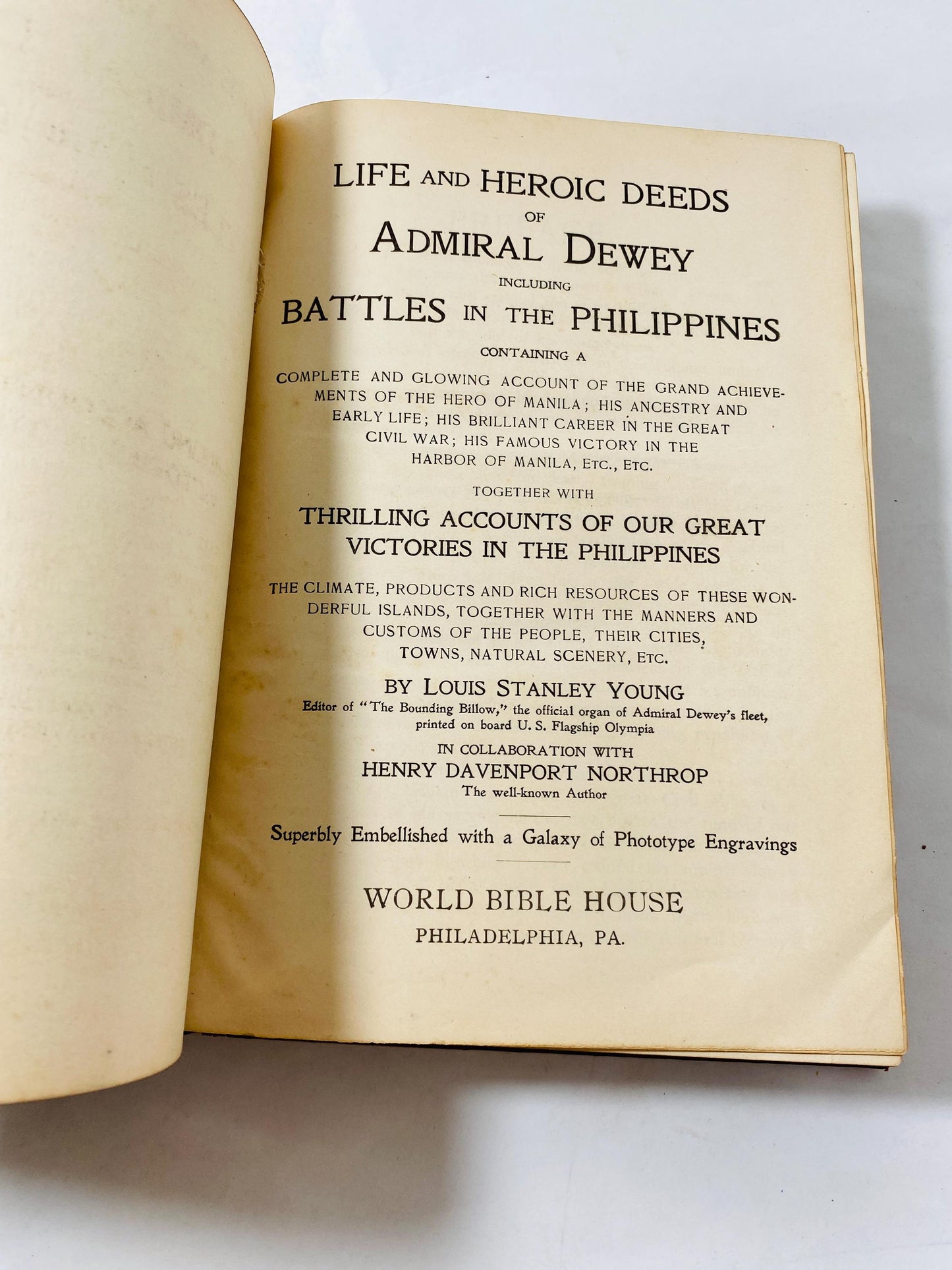 1899 Heroic Deeds of Admiral Dewey Battle in the Philippines Vintage book with gilded red boards antique military history collectible