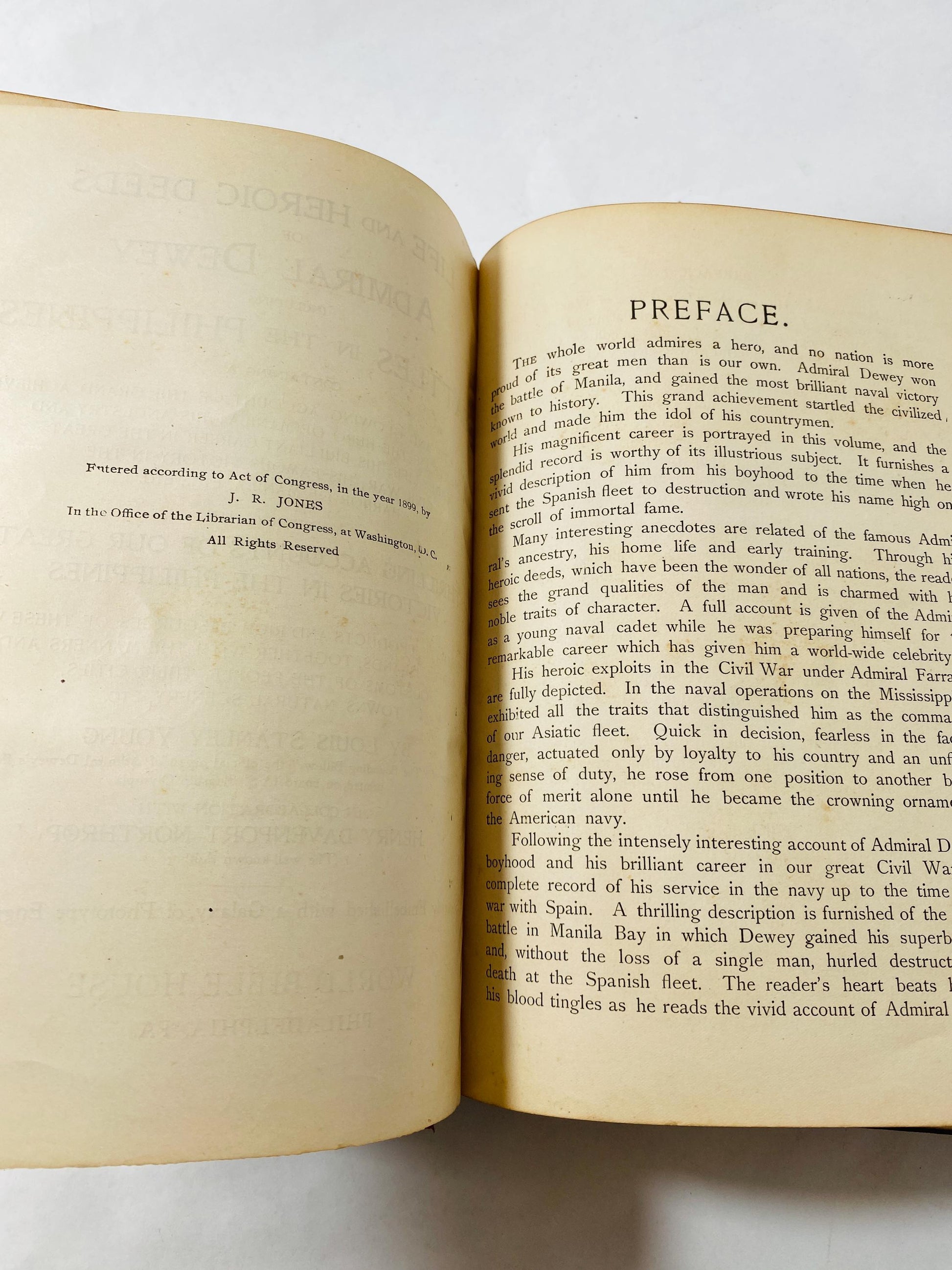 1899 Heroic Deeds of Admiral Dewey Battle in the Philippines Vintage book with gilded red boards antique military history collectible