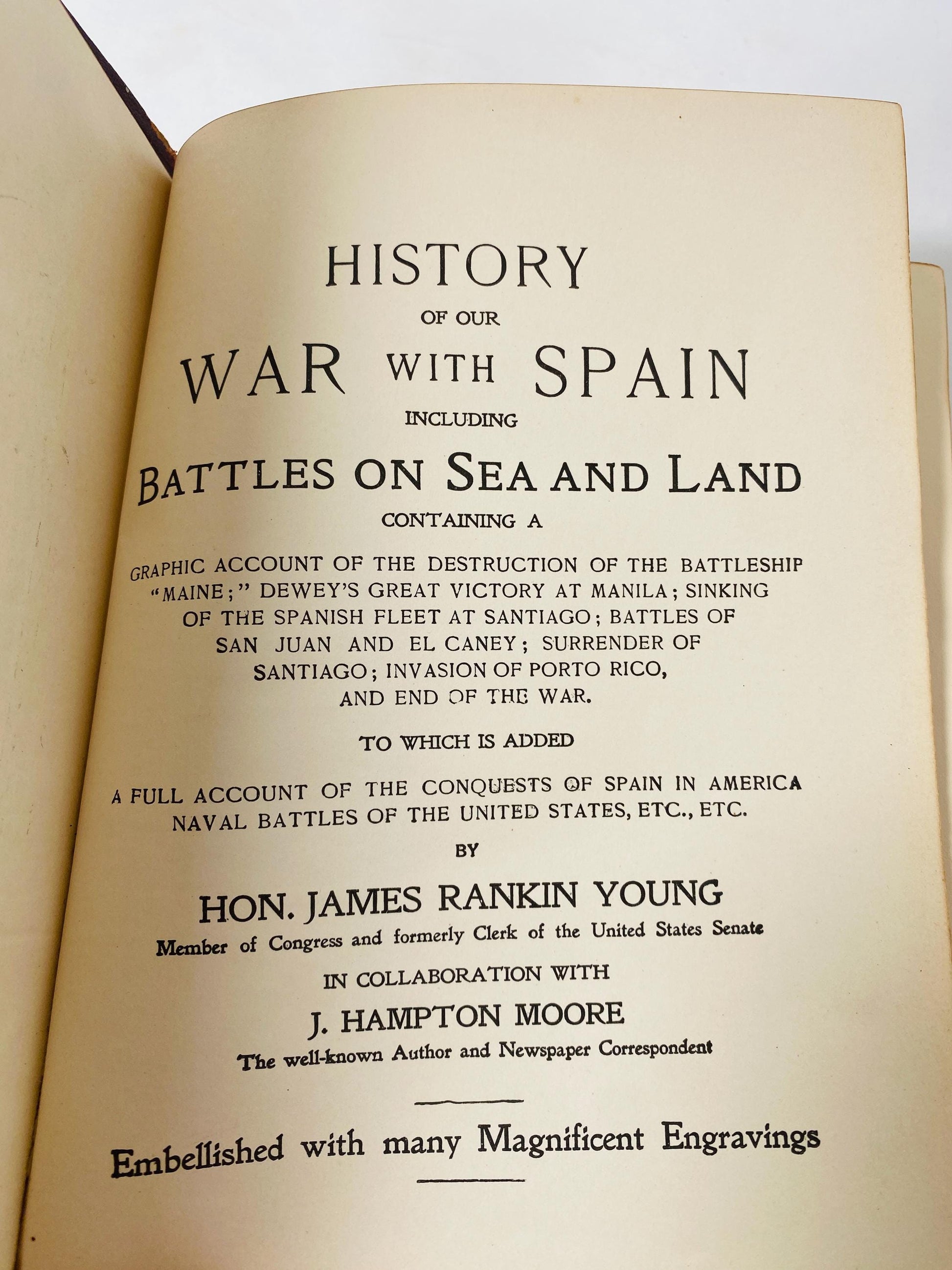 1898 Battleship Spain and the War with Spain Vintage book by Hon. James Rankin with J Hampton Moore Young Military Army Navy history antique