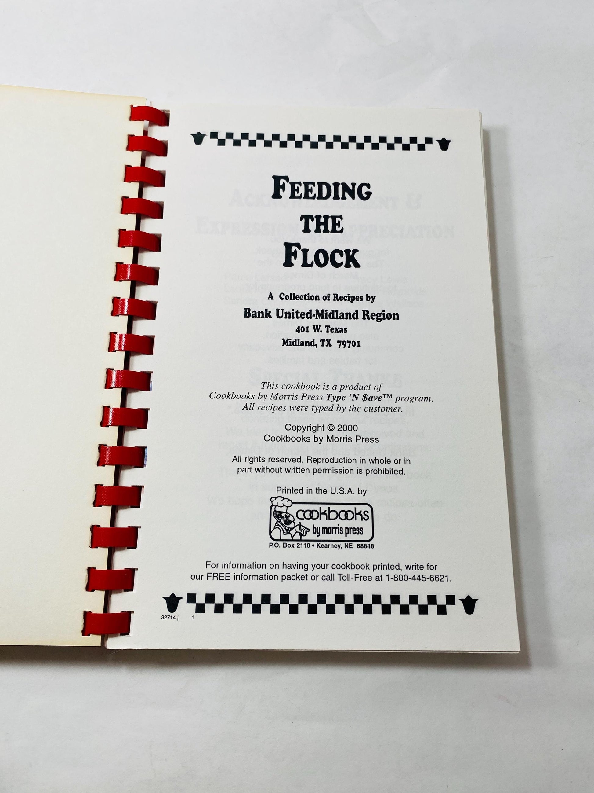 Feeding the Flock Midland Texas vintage spiral bound cookbook Bank United circa 2000