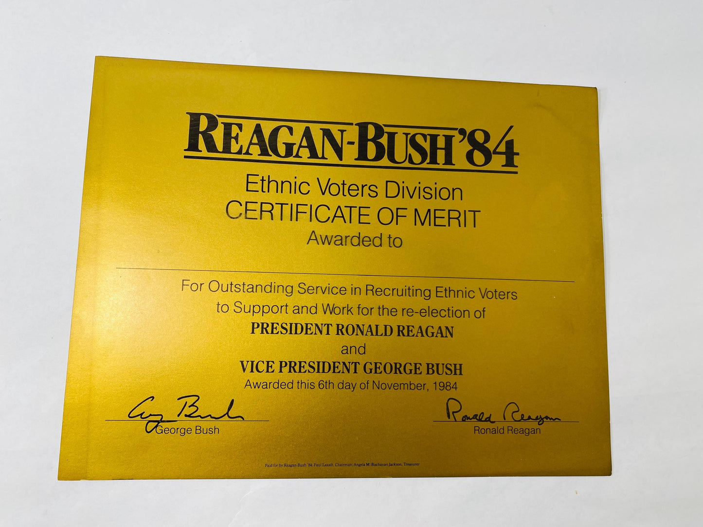 Ronald Reagan 1985 ORIGINAL Inauguration Events Form signed Ethnic Voters certificate letters Authentic vintage President Bush Republican