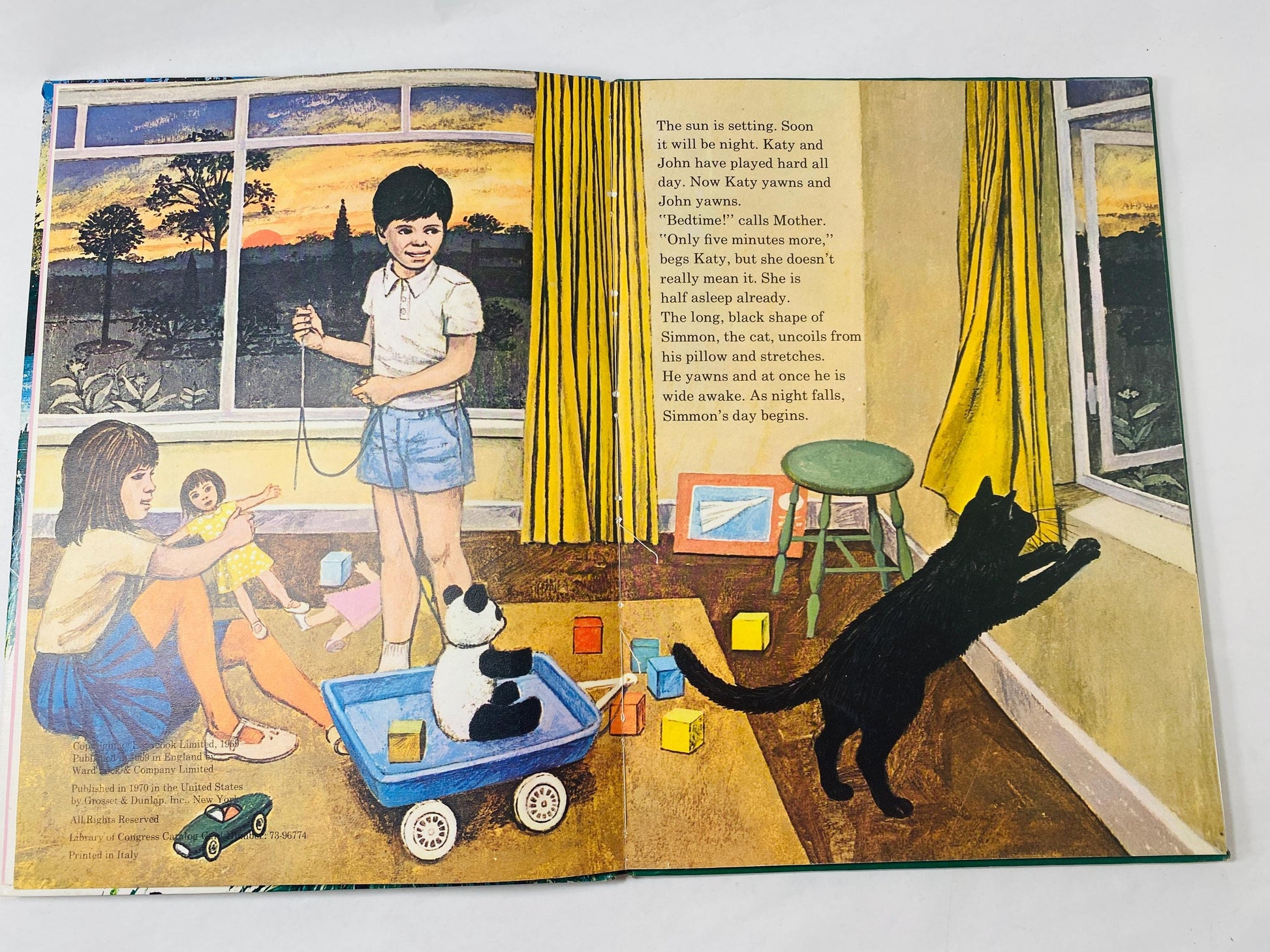 1970 Wonderful World of Night vintage children's book featuring whimsical illustrations of a black cat FIRST EDITION by Marion Koenig kitten