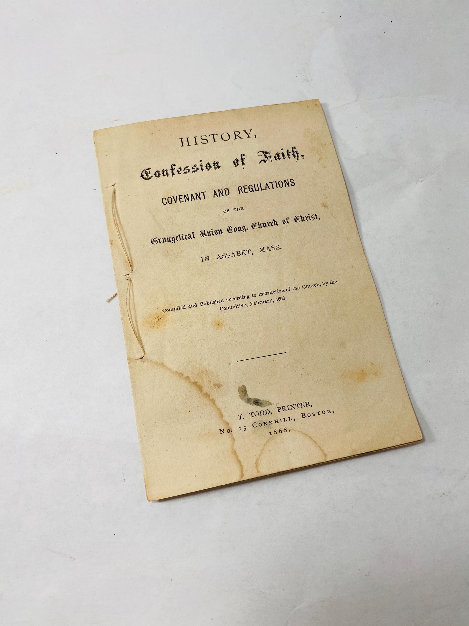 1868 Civil War Assabet Massachusetts Evangelical Union Congregation Church of Christ booklet History Confession Faith Covenant Regulations