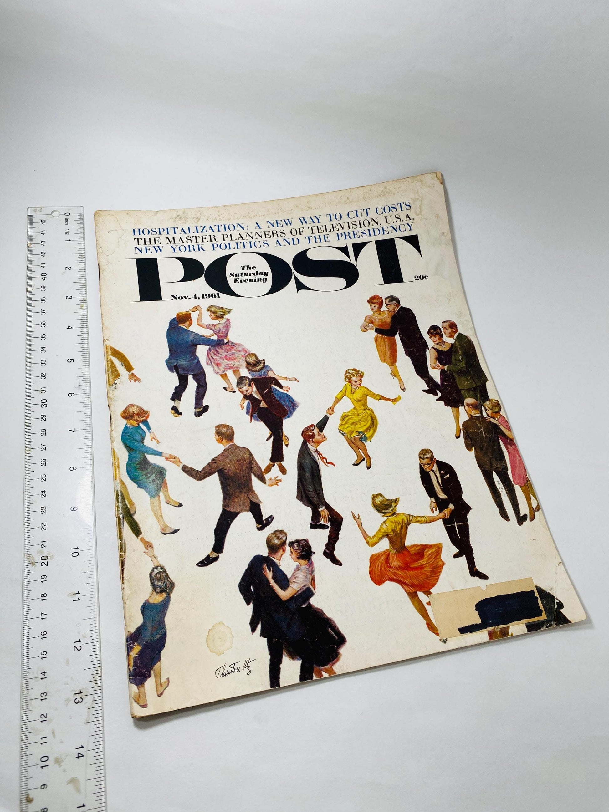 Norman Rockwell Saturday Evening Post November 4 1961 vintage magazine featuring pink General Telephone advertisement Living Doll Television